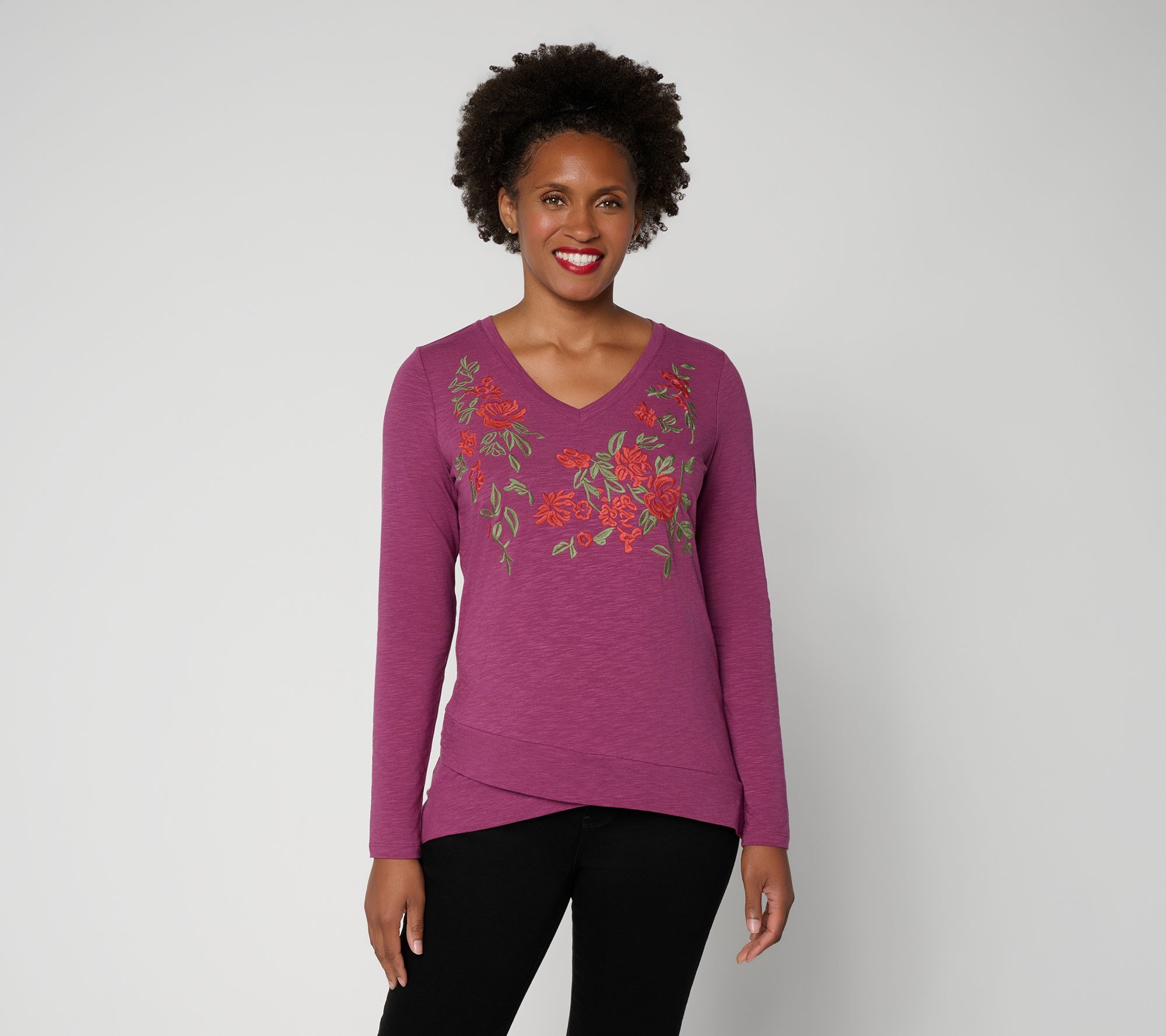Belle Boho by Kim Gravel Slub Knit Rustic Road Embroidered Top