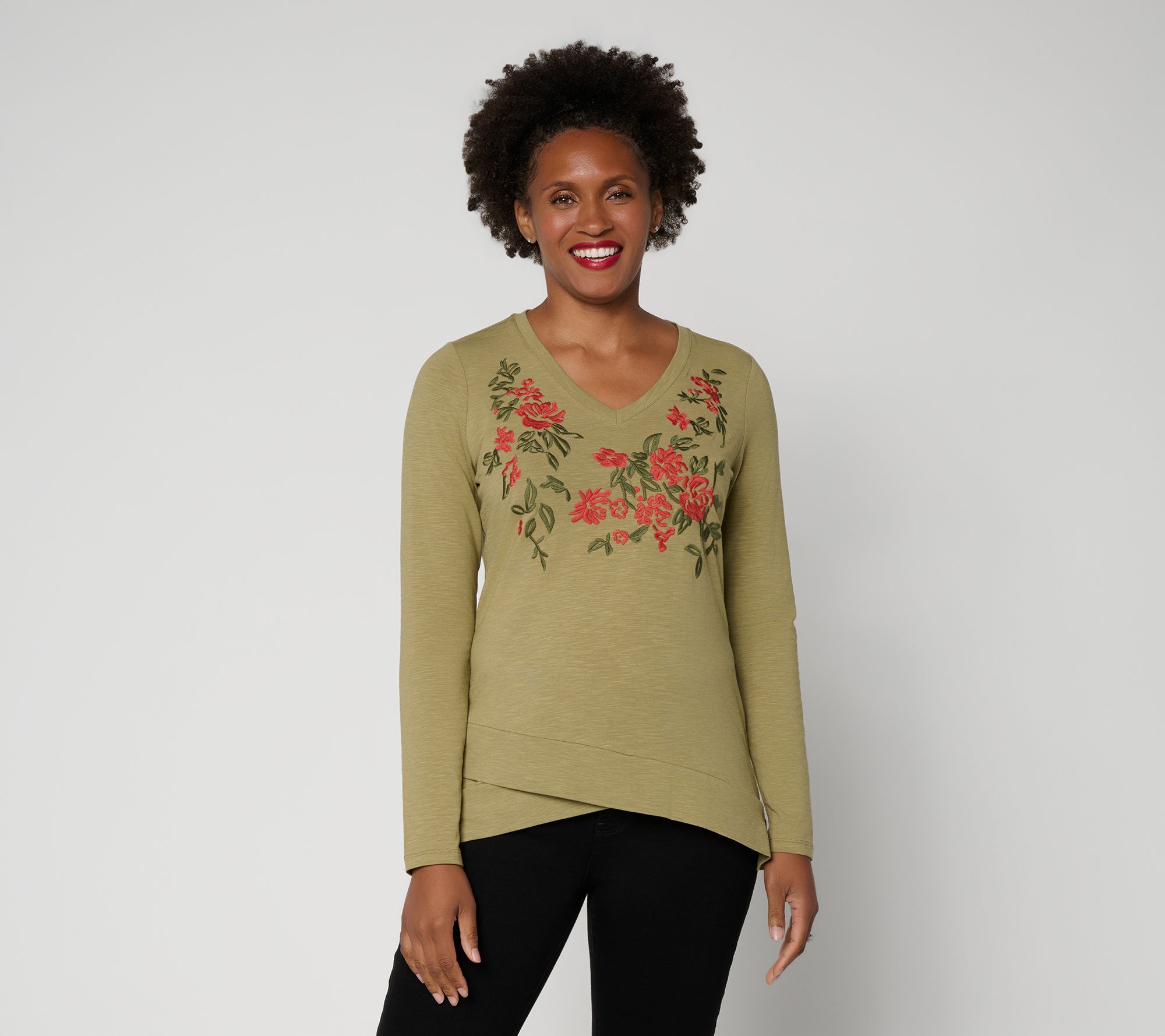 Belle Boho by Kim Gravel Slub Knit Rustic Road Embroidered Top
