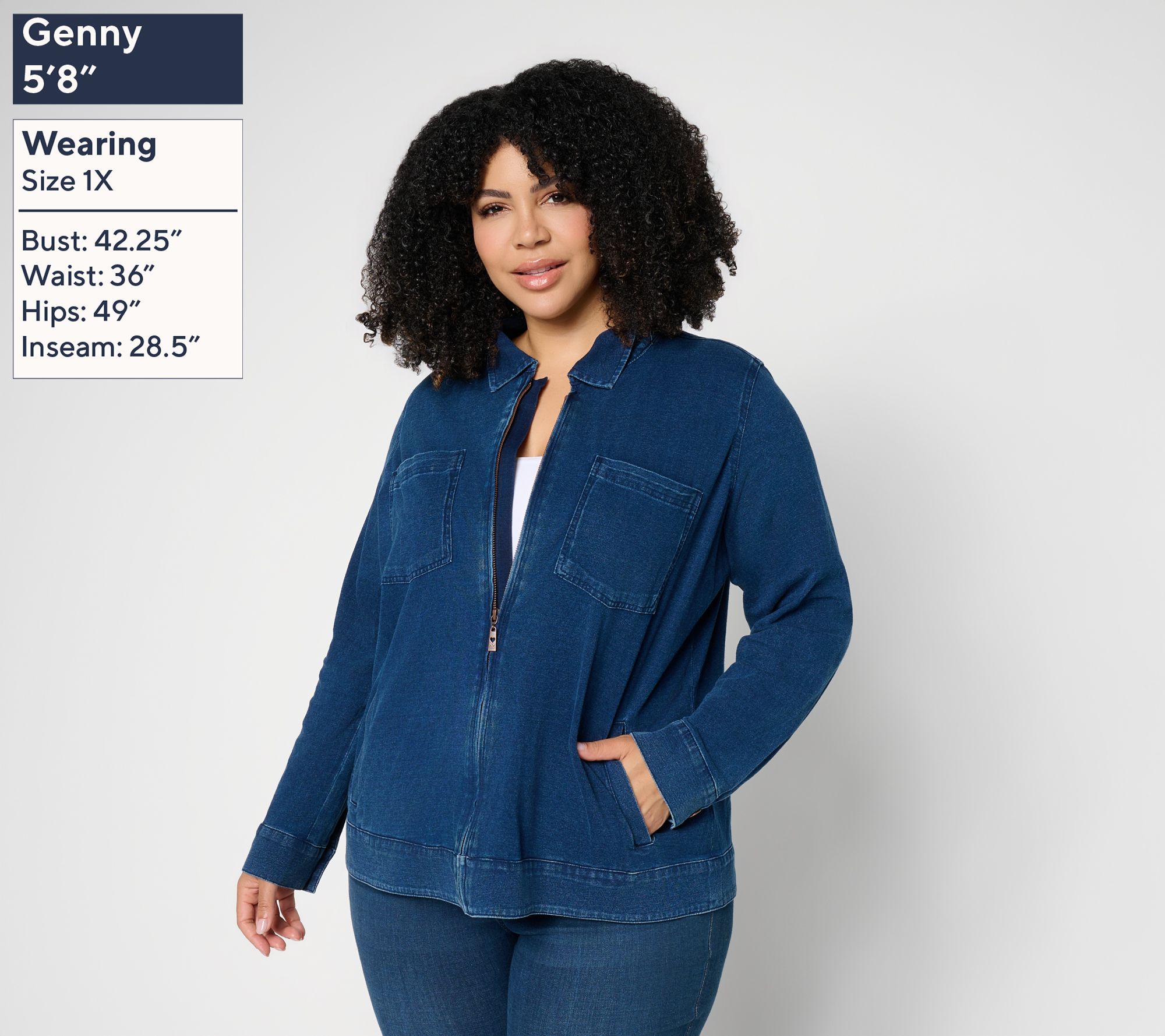 Belle by Kim Gravel Freestyle Knit Denim Zip Jacket | QVC
