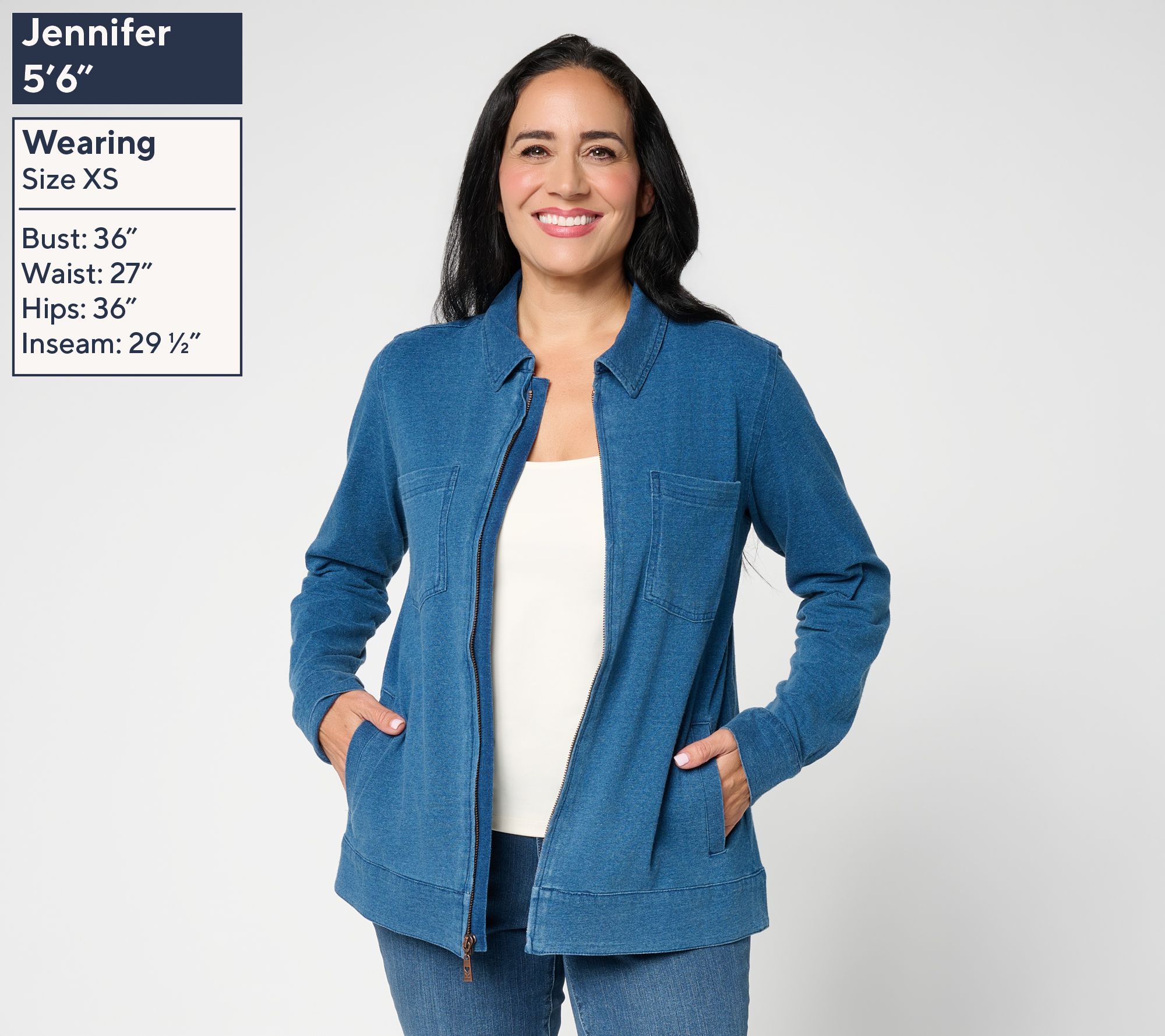 Belle by Kim Gravel Freestyle Knit Denim Zip Jacket | QVC