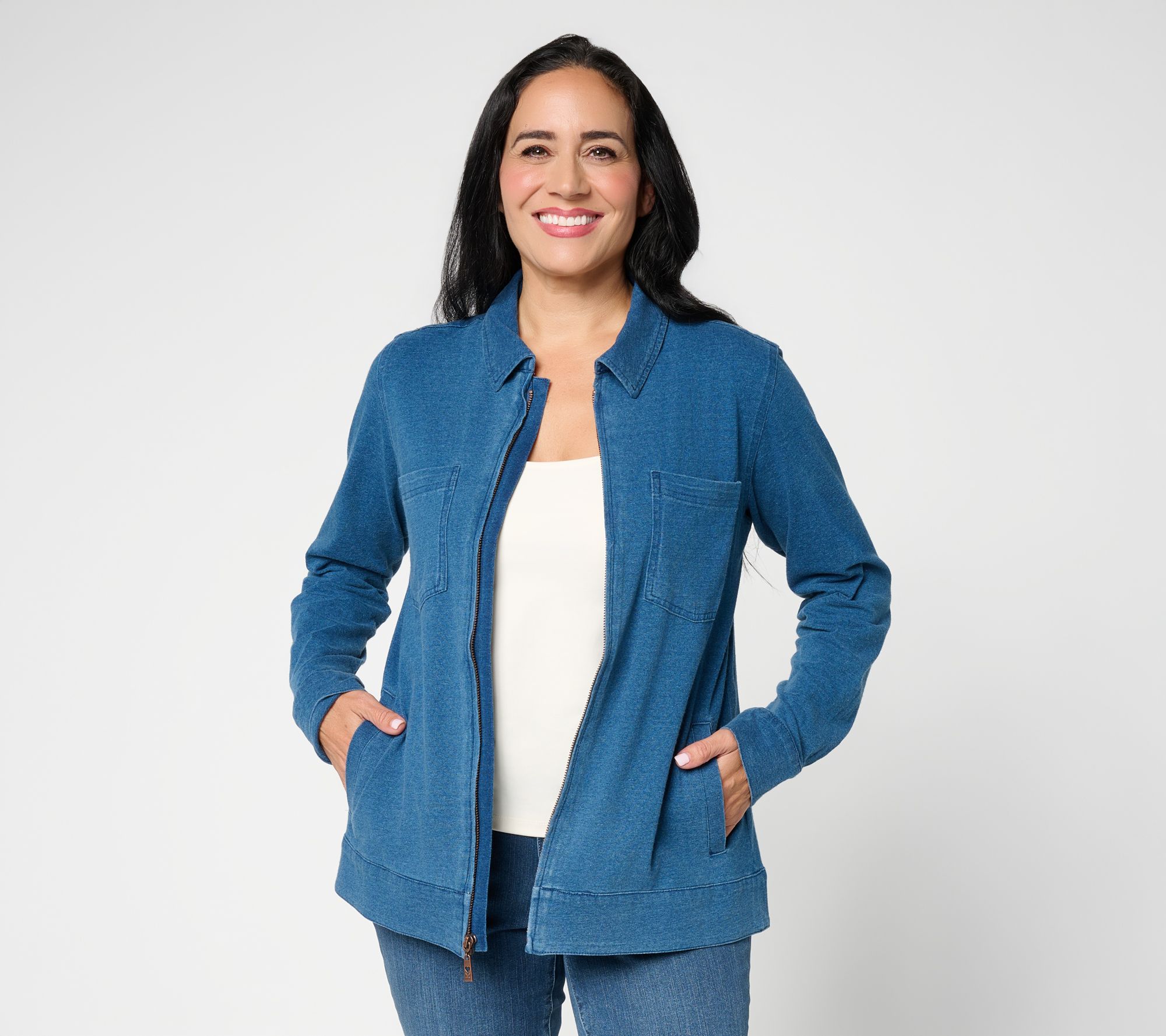 Belle by Kim Gravel Freestyle Knit Denim Zip Jacket