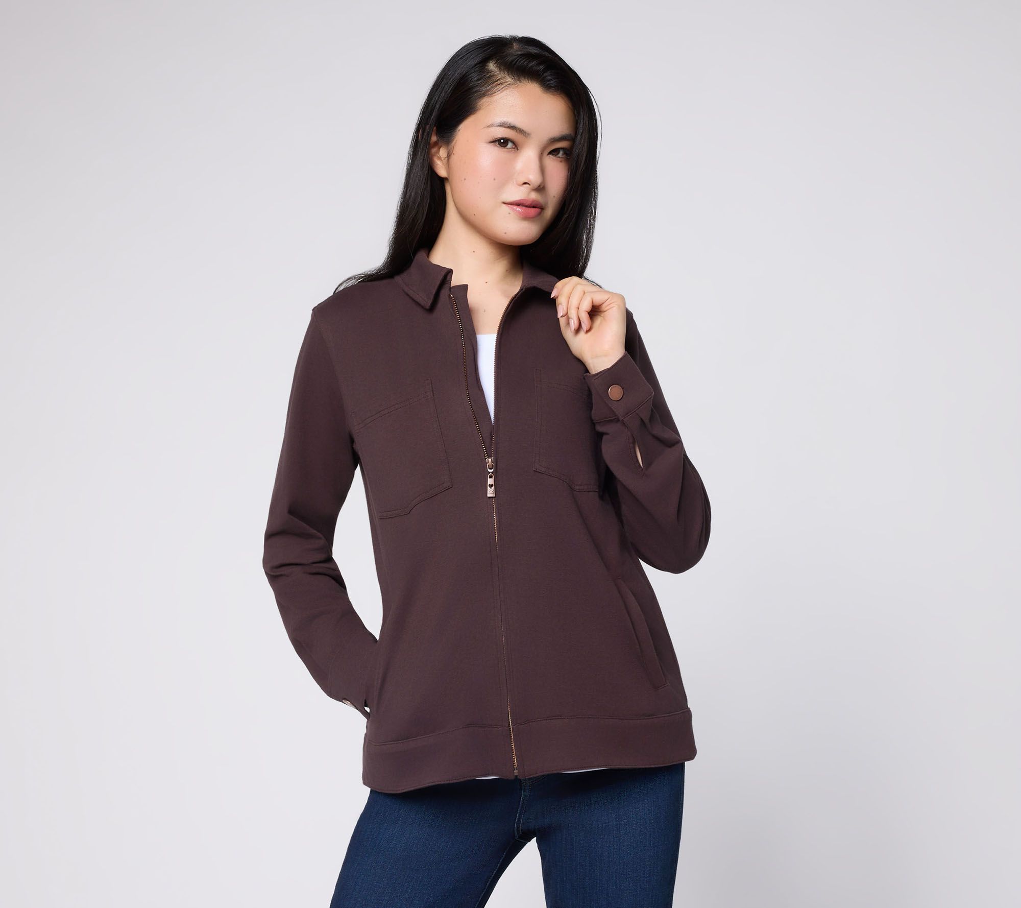 Belle by Kim Gravel Freestyle Knit Denim Zip Jacket