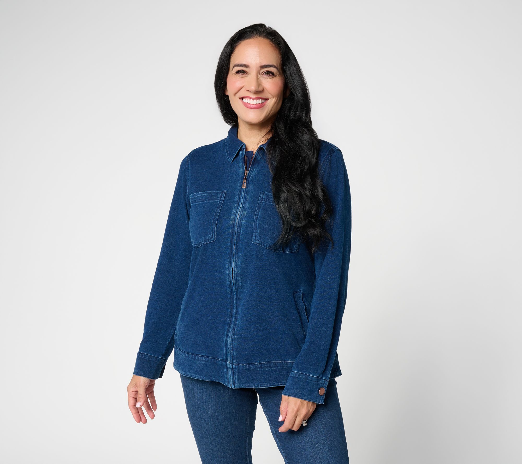 Belle by Kim Gravel Freestyle Knit Denim Zip Jacket