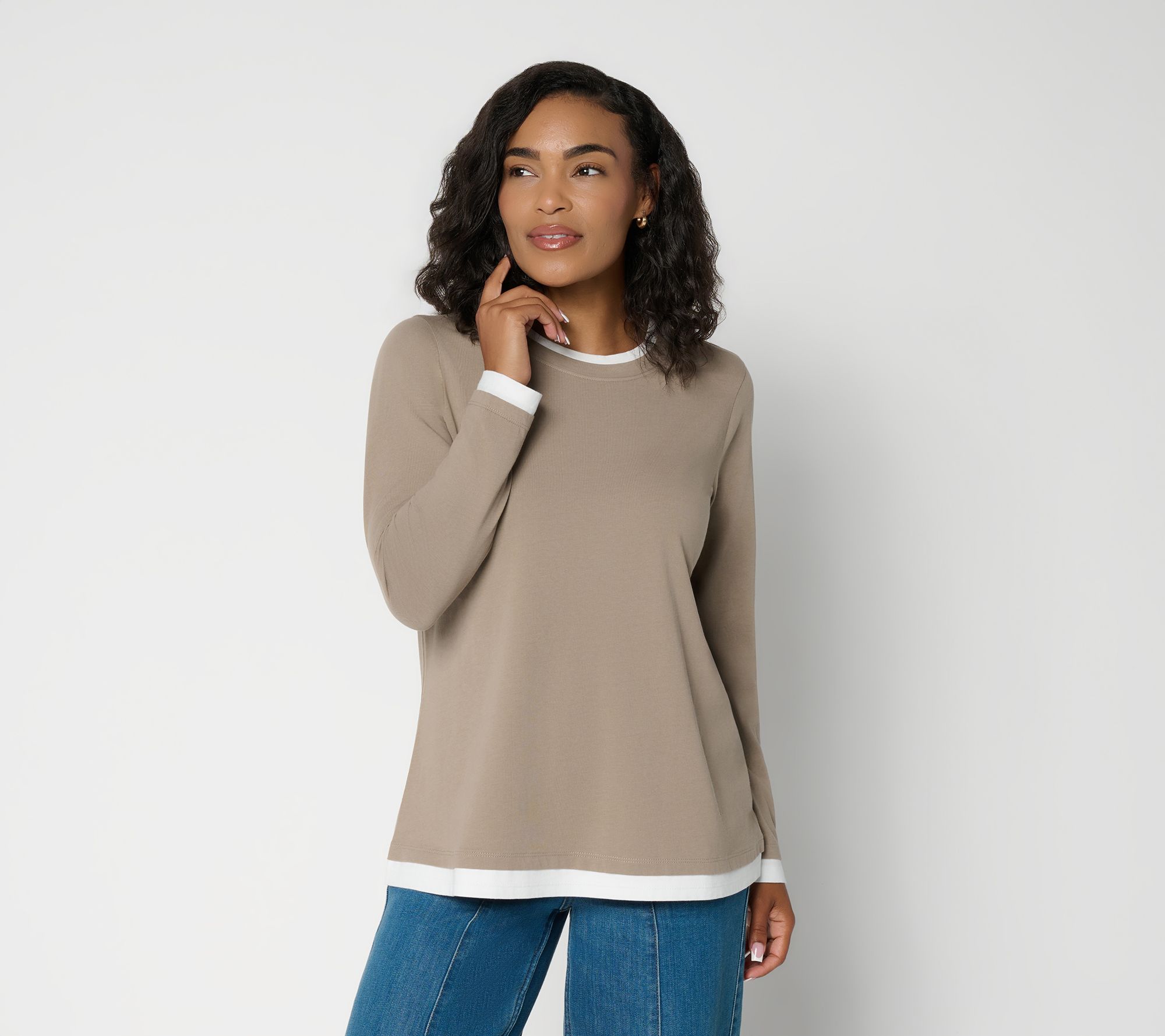 LOGO by Lori Goldstein 100% Cot. Layered Effect Everyday Top