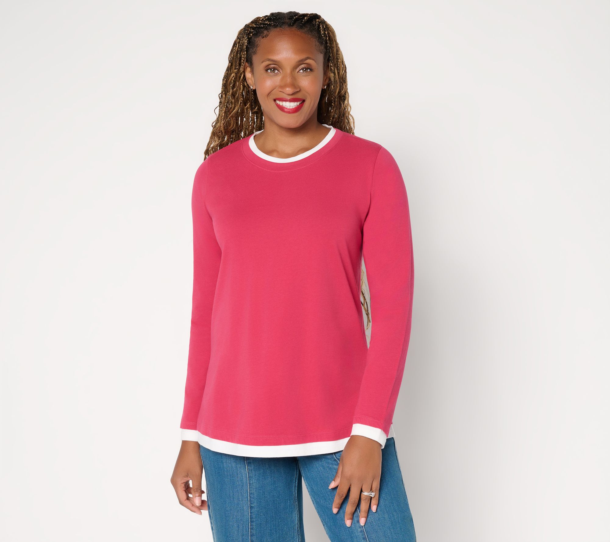 LOGO by Lori Goldstein 100% Cot. Layered Effect Everyday Top