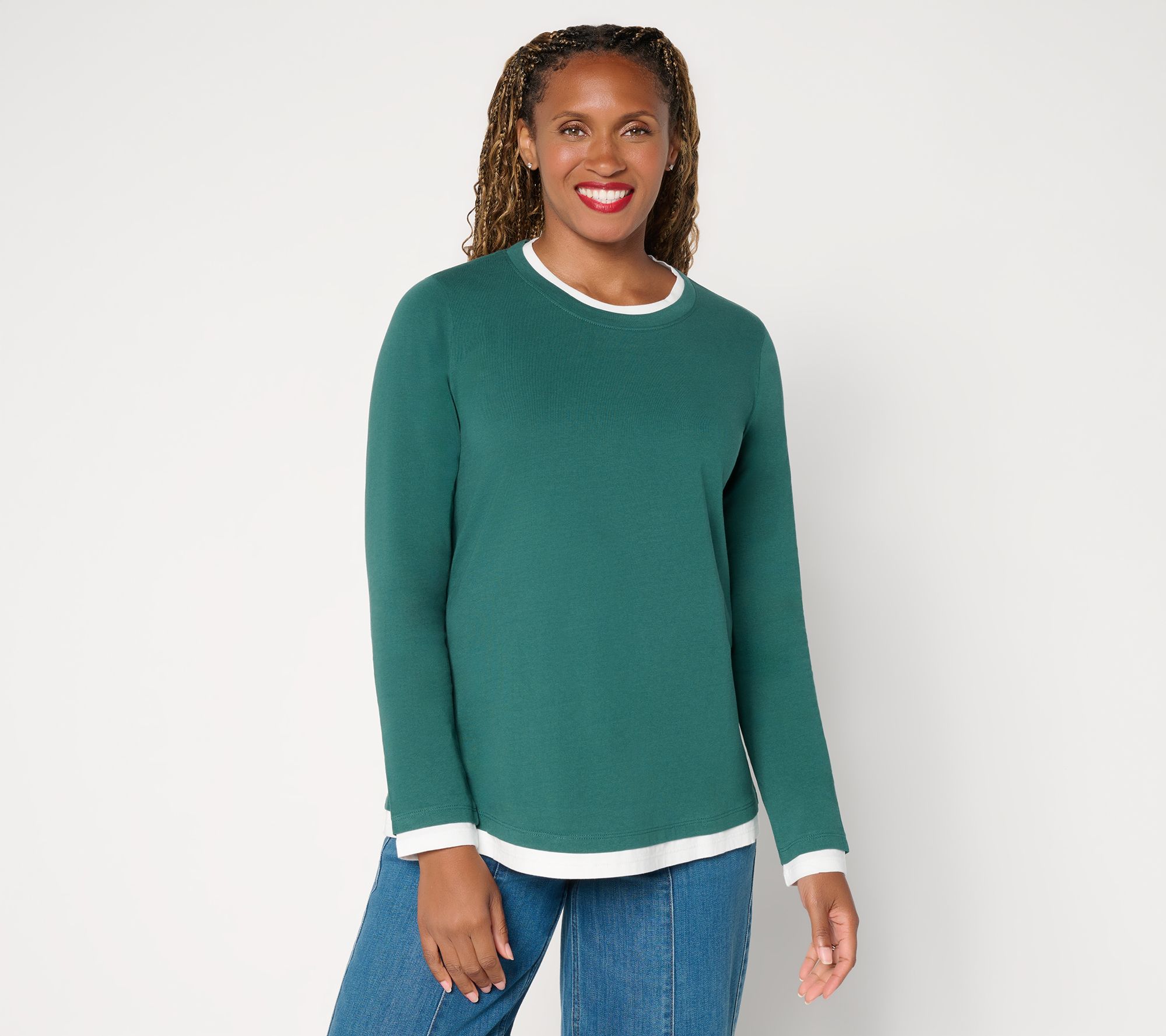 LOGO by Lori Goldstein 100% Cot. Layered Effect Everyday Top