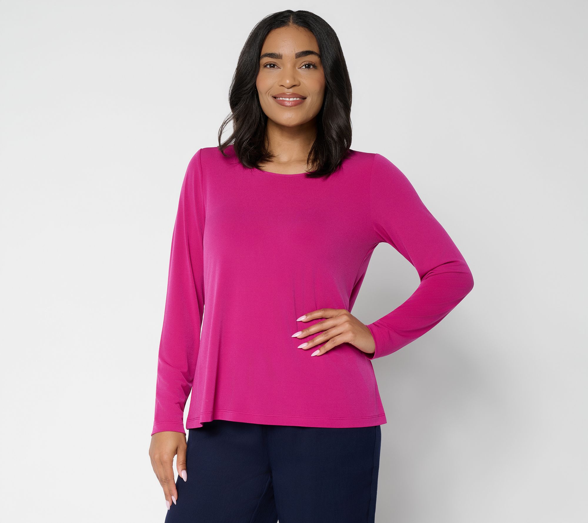  Susan Graver Essentials Liquid Knit Wide Scoop Neck A-Line Top