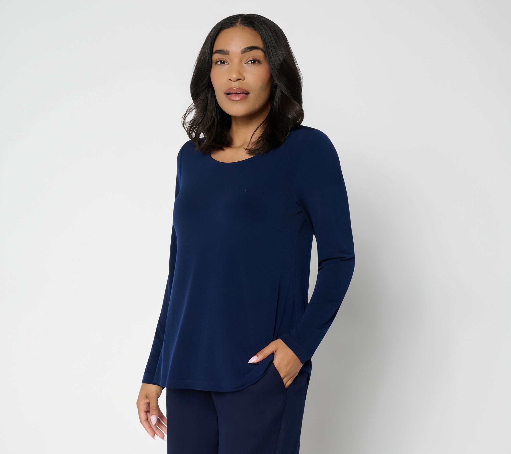 Susan Graver Essentials Liquid Knit Wide Scoop Neck A-Line Top