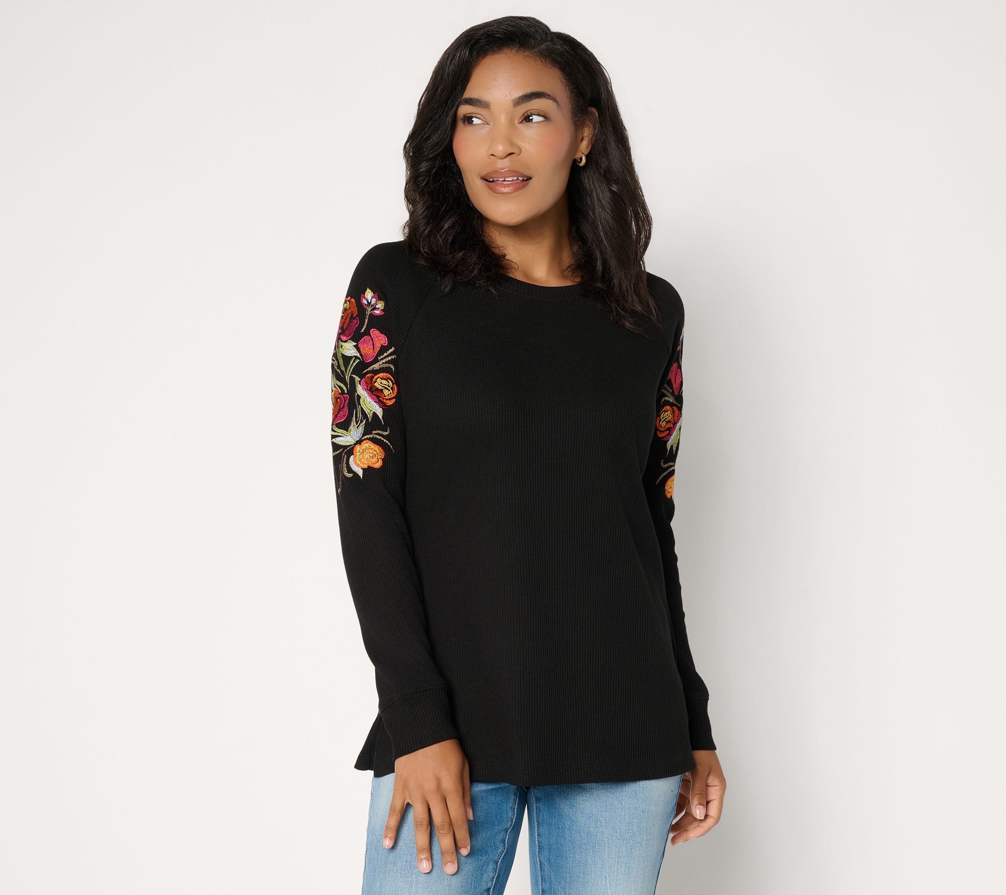 Belle Boho by Kim Gravel Micro Waffle Maple Embroidered Top