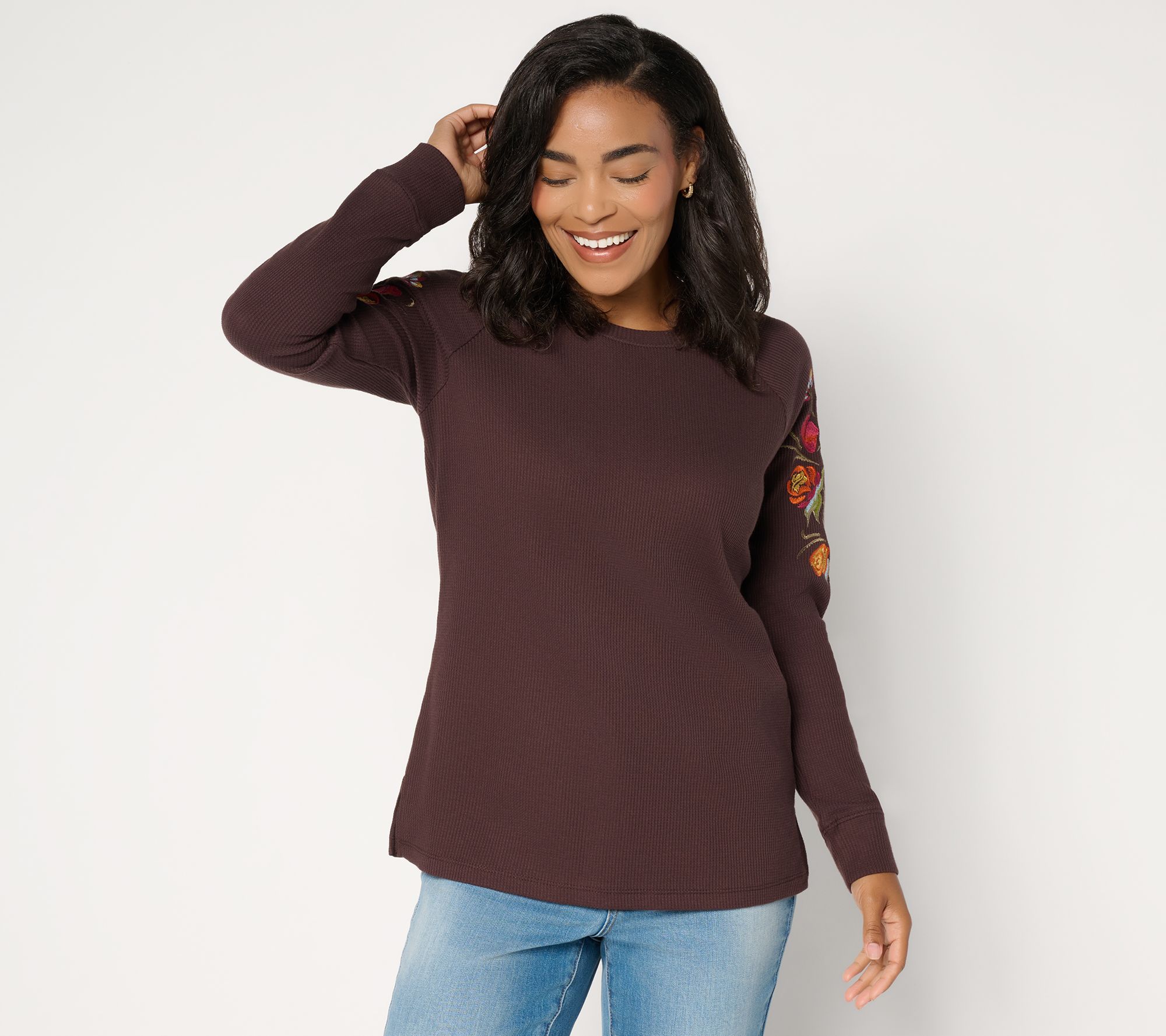 Belle Boho by Kim Gravel Micro Waffle Maple Embroidered Top
