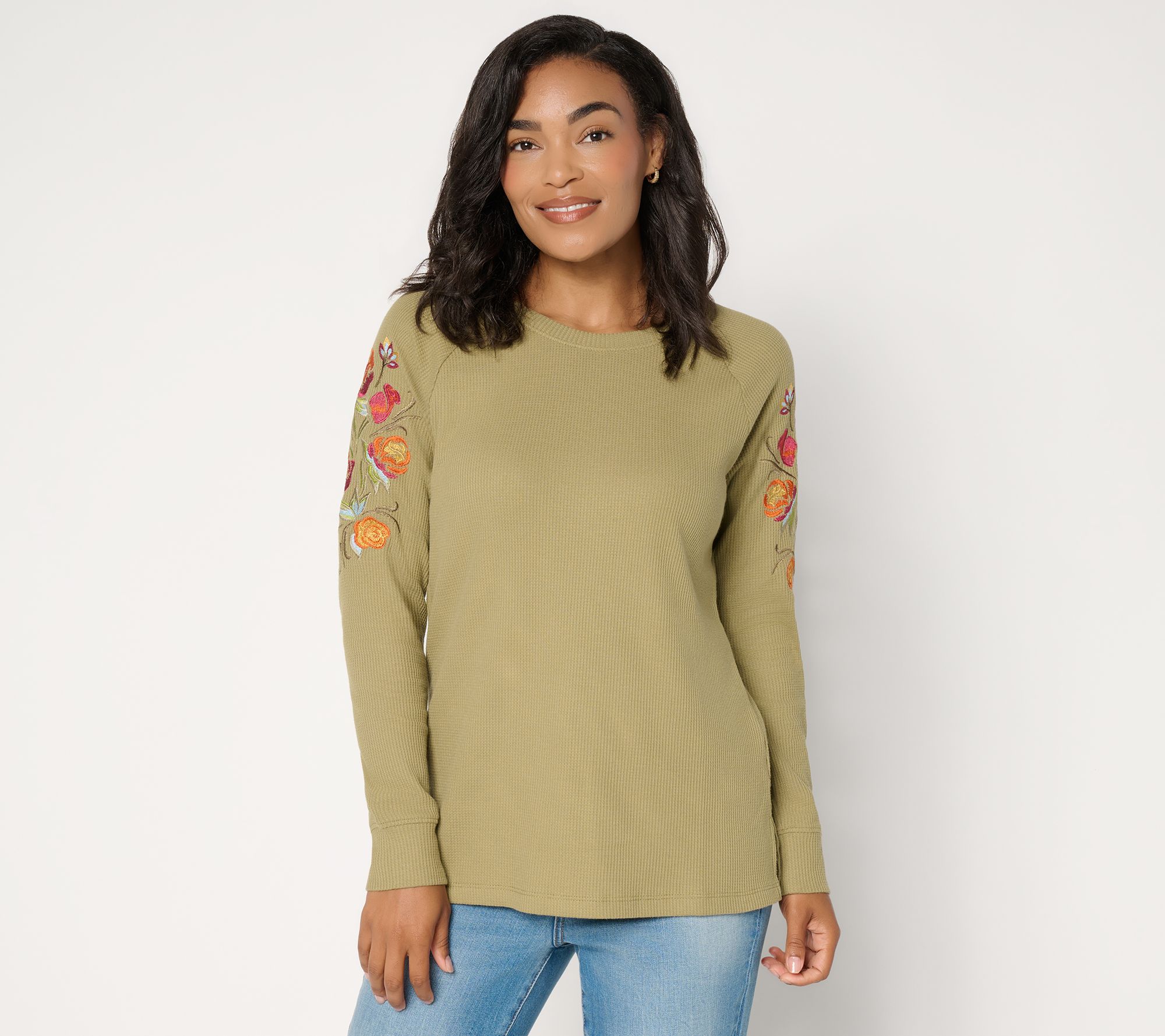 Belle Boho by Kim Gravel Micro Waffle Maple Embroidered Top