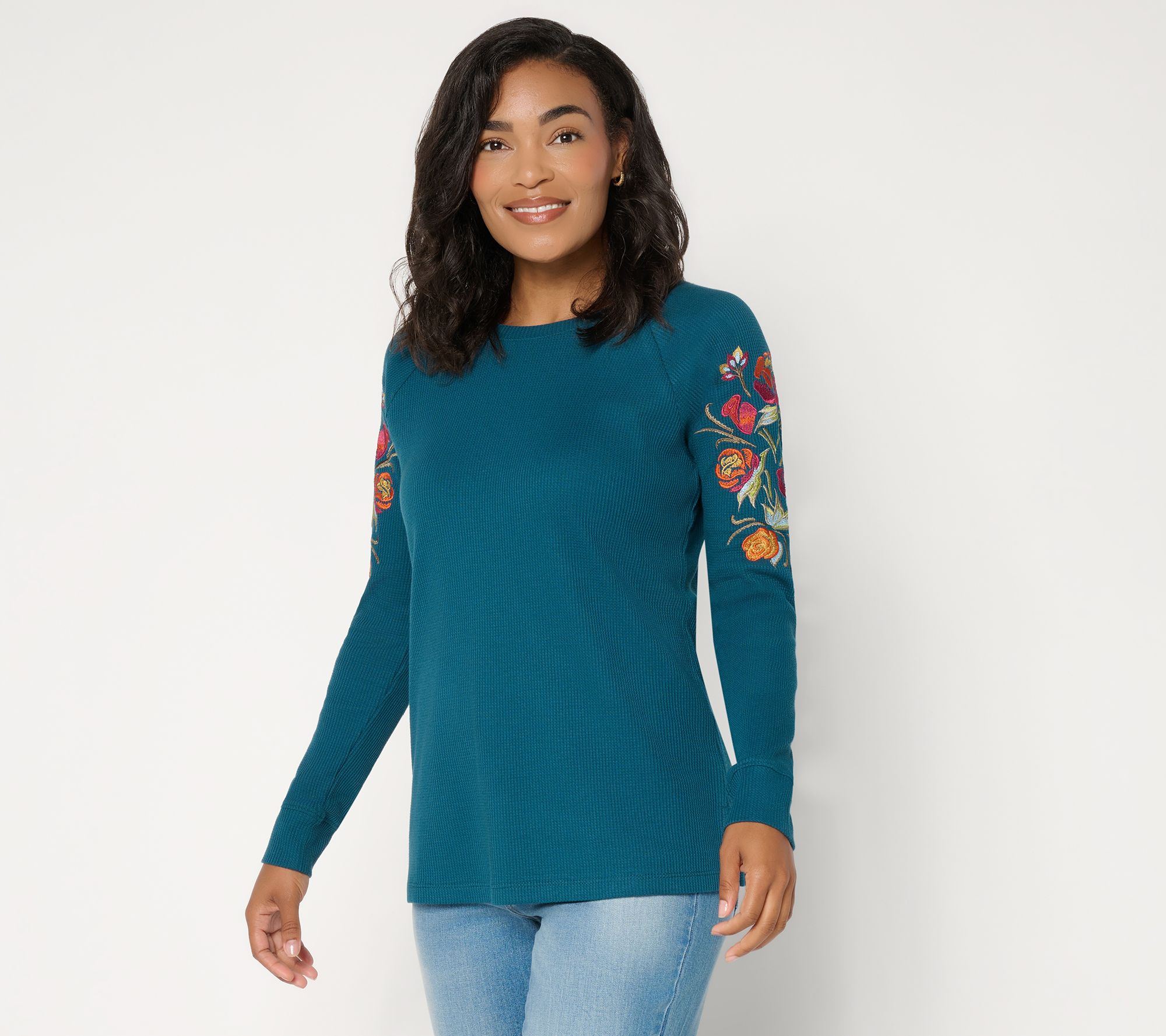 Belle Boho by Kim Gravel Micro Waffle Maple Embroidered Top