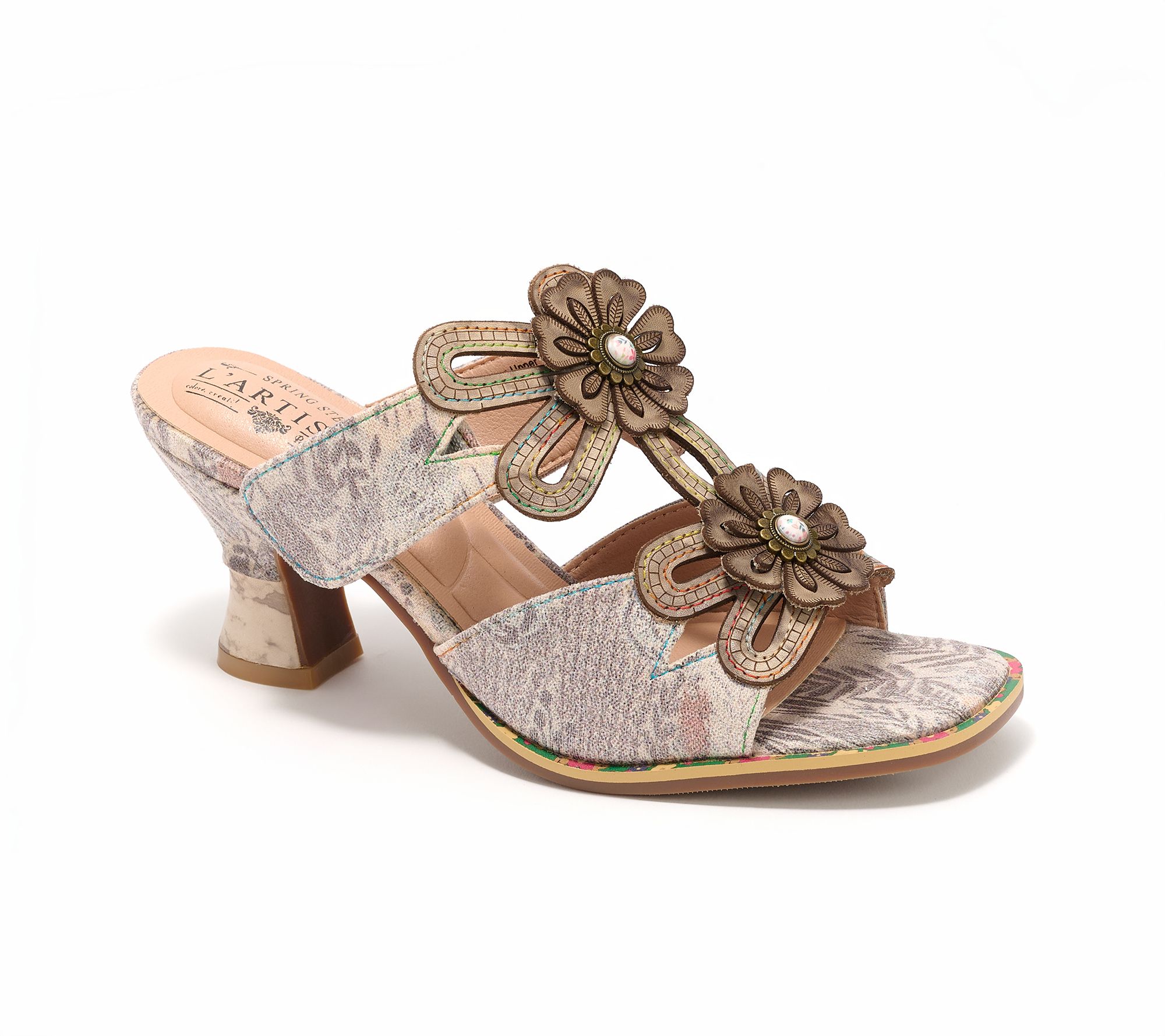 L'Artiste by Spring Step Leather Heeled Slide Sandals - Alania Garden