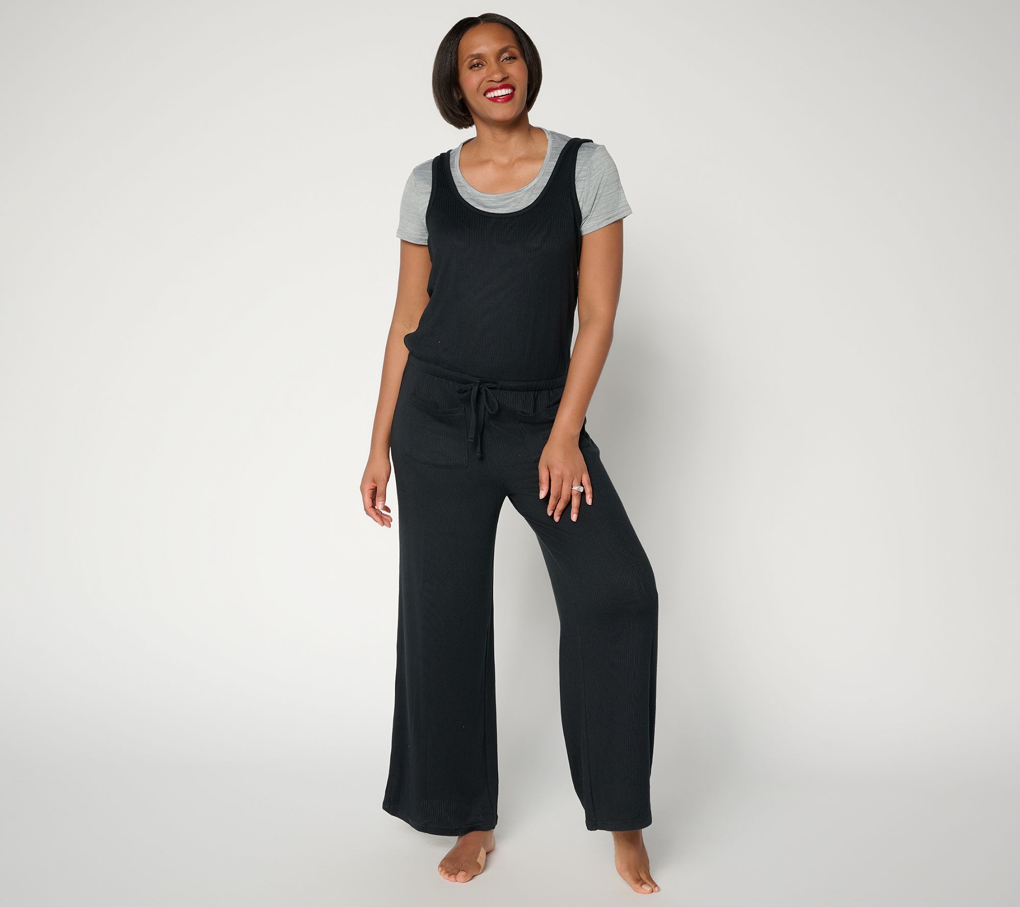 "As Is" MUK LUKS Ribbed Butterknit Jumpsuit with Cloud Knit Tee