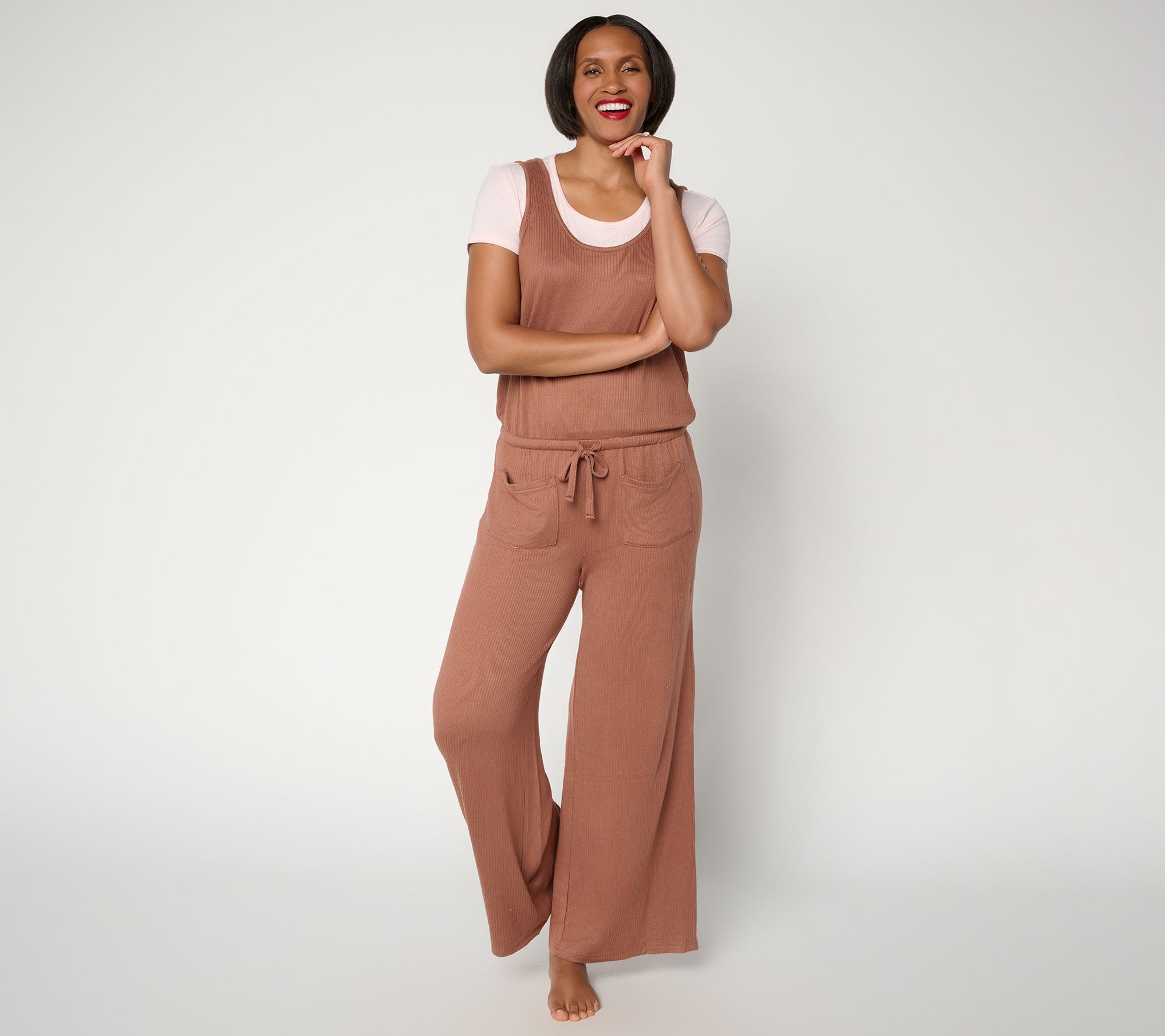 "As Is" MUK LUKS Ribbed Butterknit Jumpsuit with Cloud Knit Tee