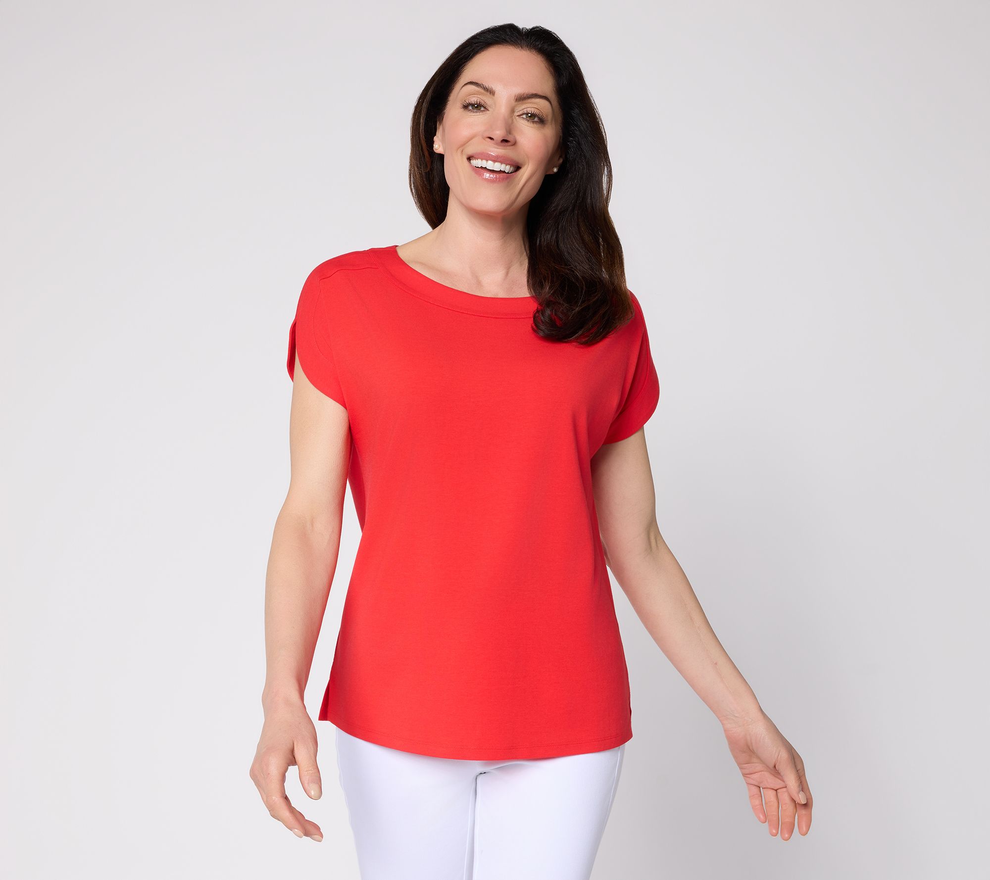 "As Is" Denim & Co. So Soft Jersey Boat Neck Short Sleeve Top