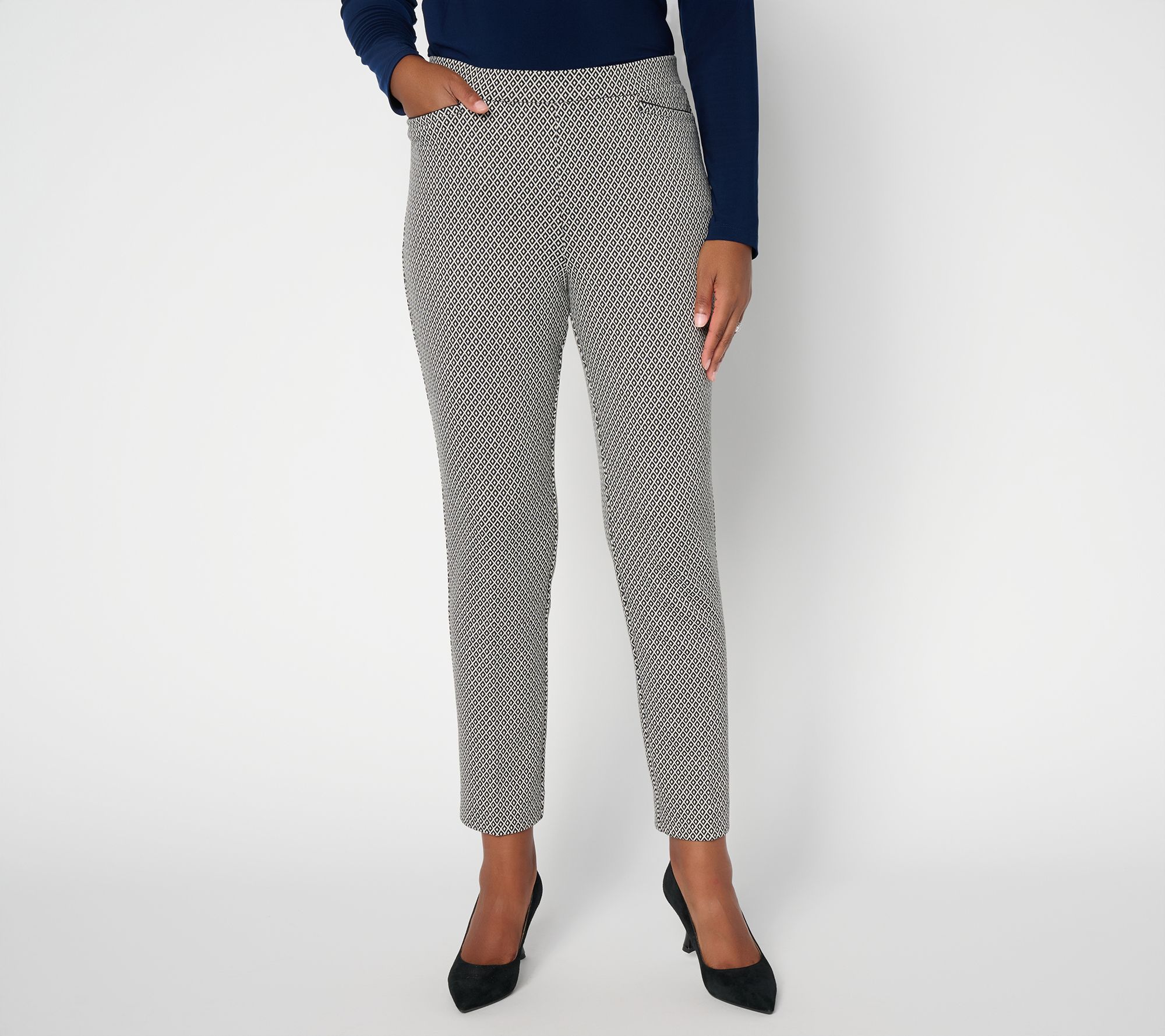  Susan Graver Petite Jacquard Knit Slim Leg Ankle Pants