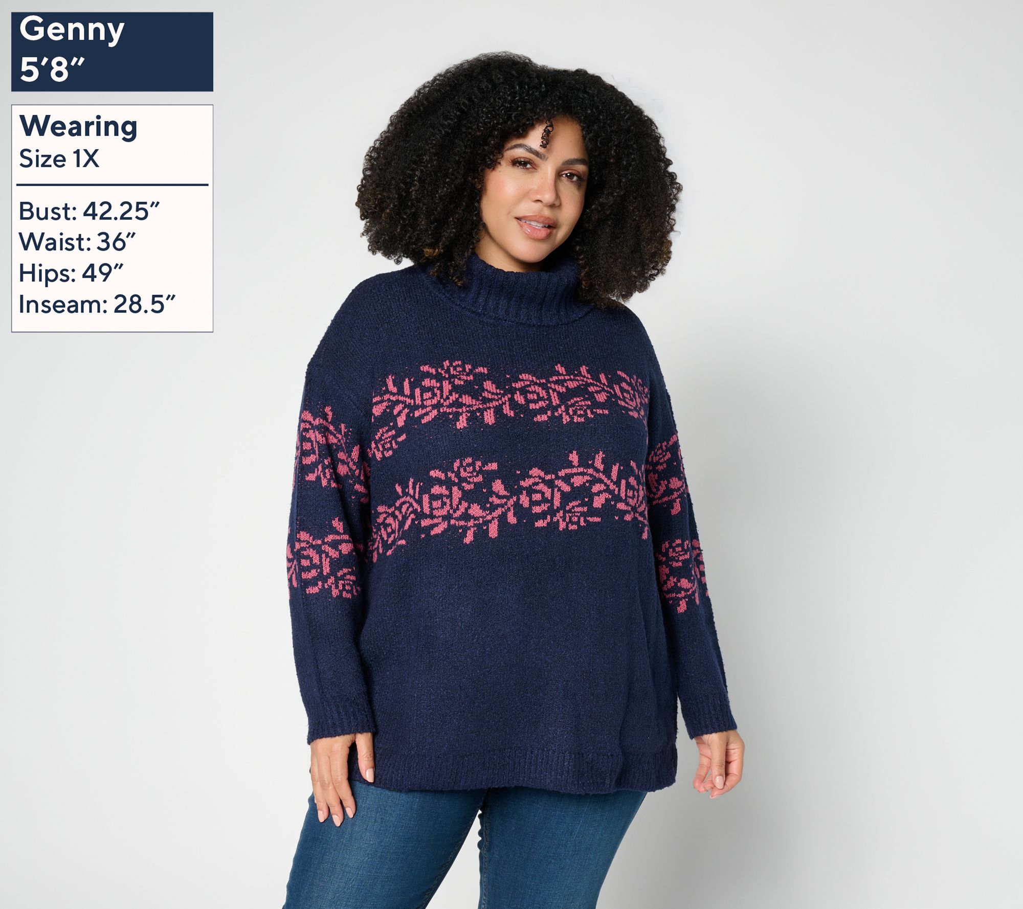 Denim & Co. Jacquard Long Sleeve Turtleneck Sweater | QVC