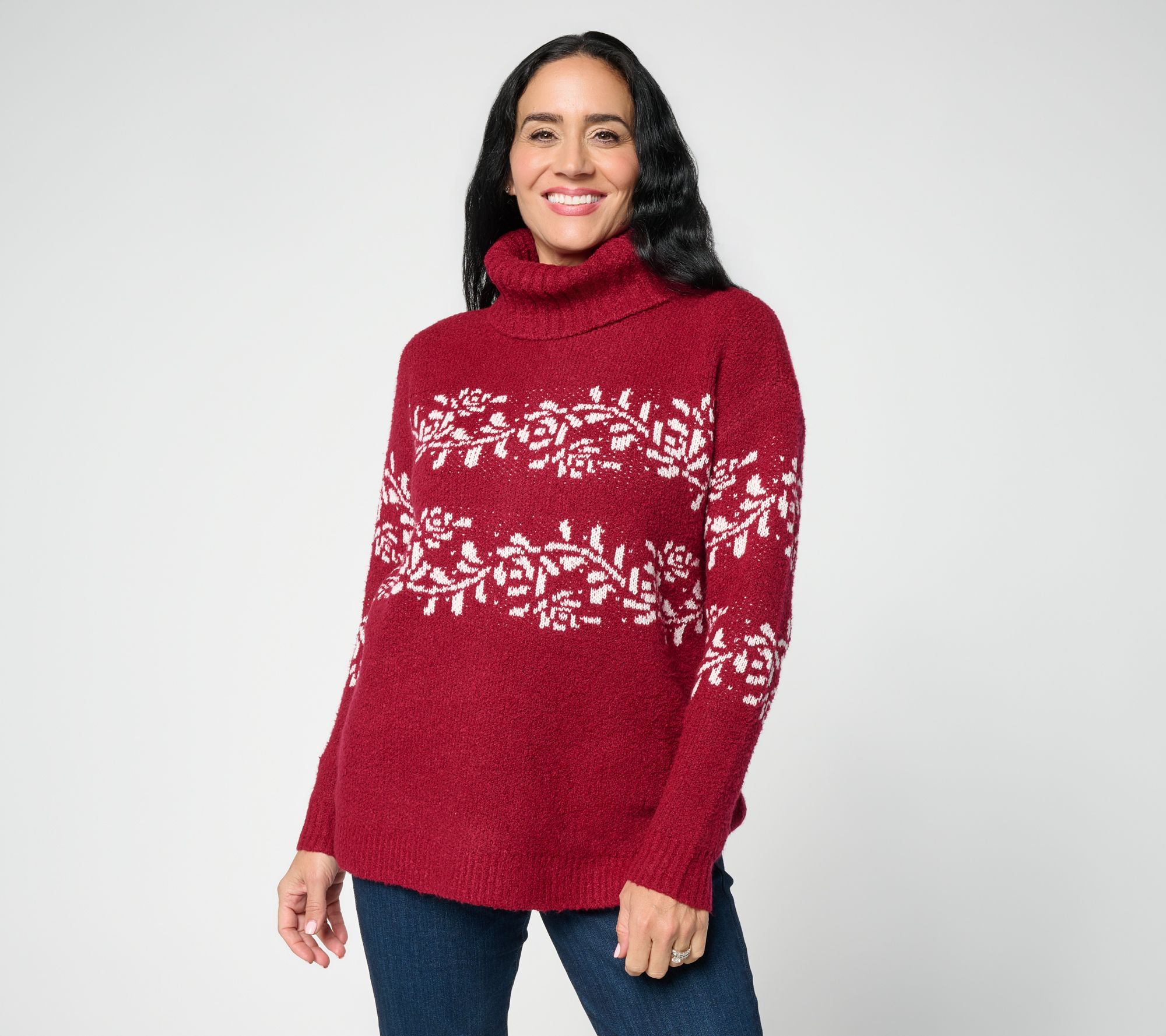 Denim & Co. Jacquard Long Sleeve Turtleneck Sweater