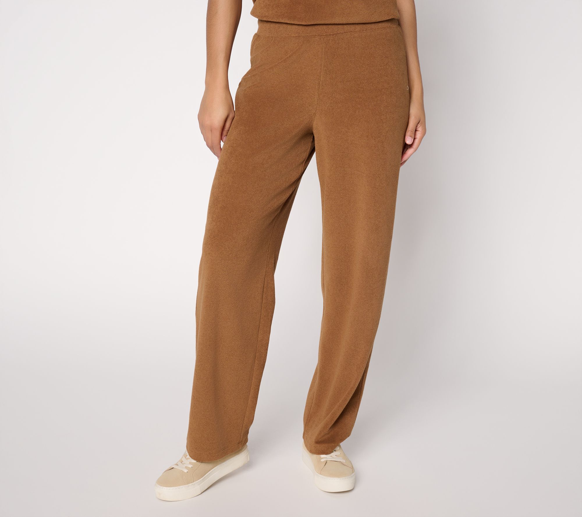 "As Is" Susan Graver Weekend Reg FrenchTerry Strght LegPants w/ SmockedWaist