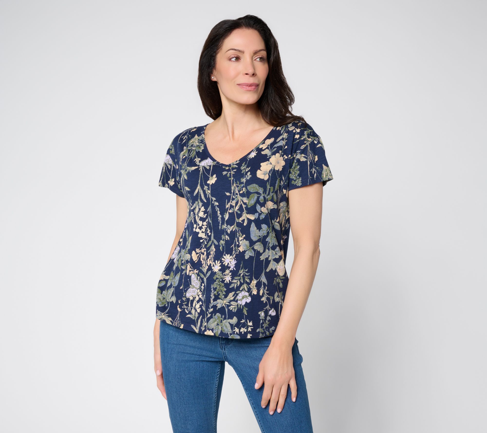 "As Is" BEAUTIFUL by Lawrence Zarian Printed V-Neck Cap Sleeve Top