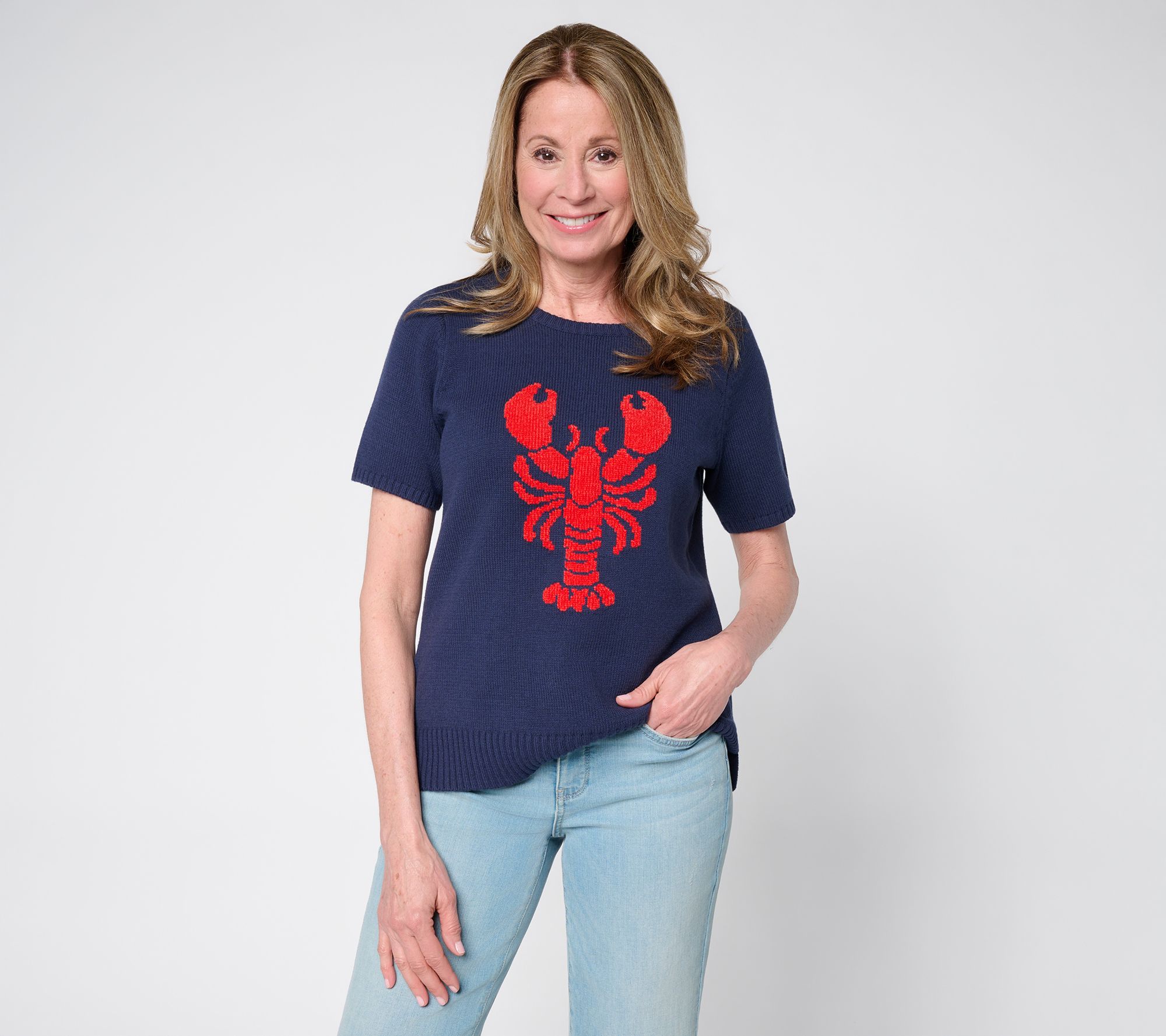 "As Is" Belle Beach by Kim Gravel Preppy bythe Sea Short Sleeve Sweater