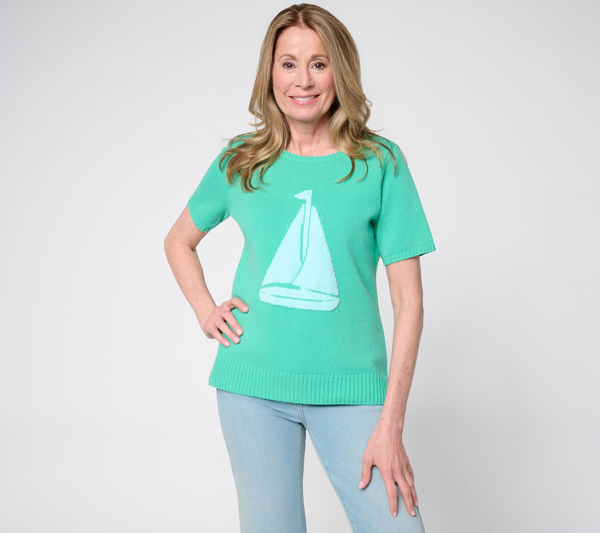 "As Is" Belle Beach by Kim Gravel Preppy bythe Sea Short Sleeve Sweater