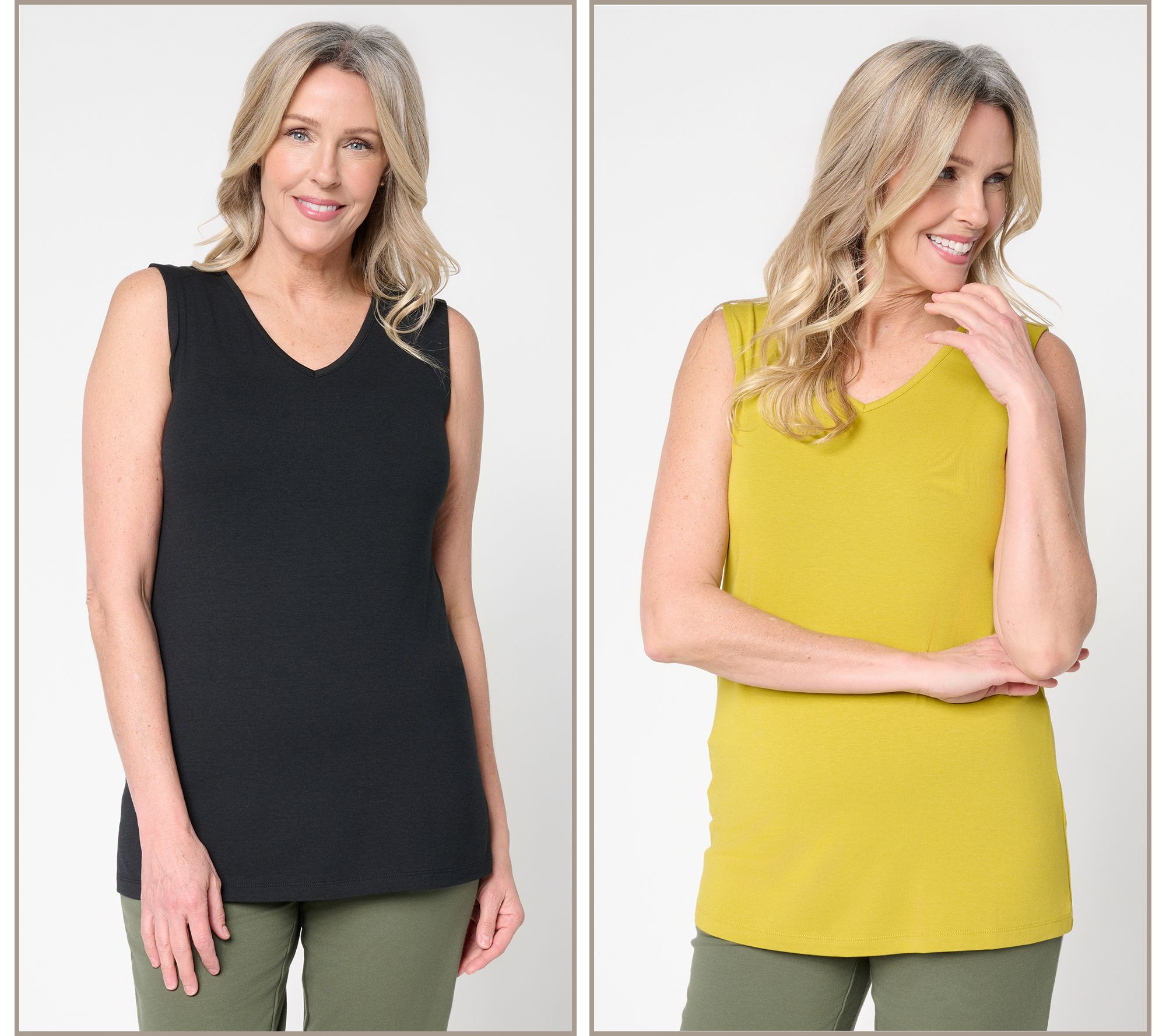 "As Is" Denim & Co. Essentials 2 Pack So Soft Jersey V-Neck Tank Tops
