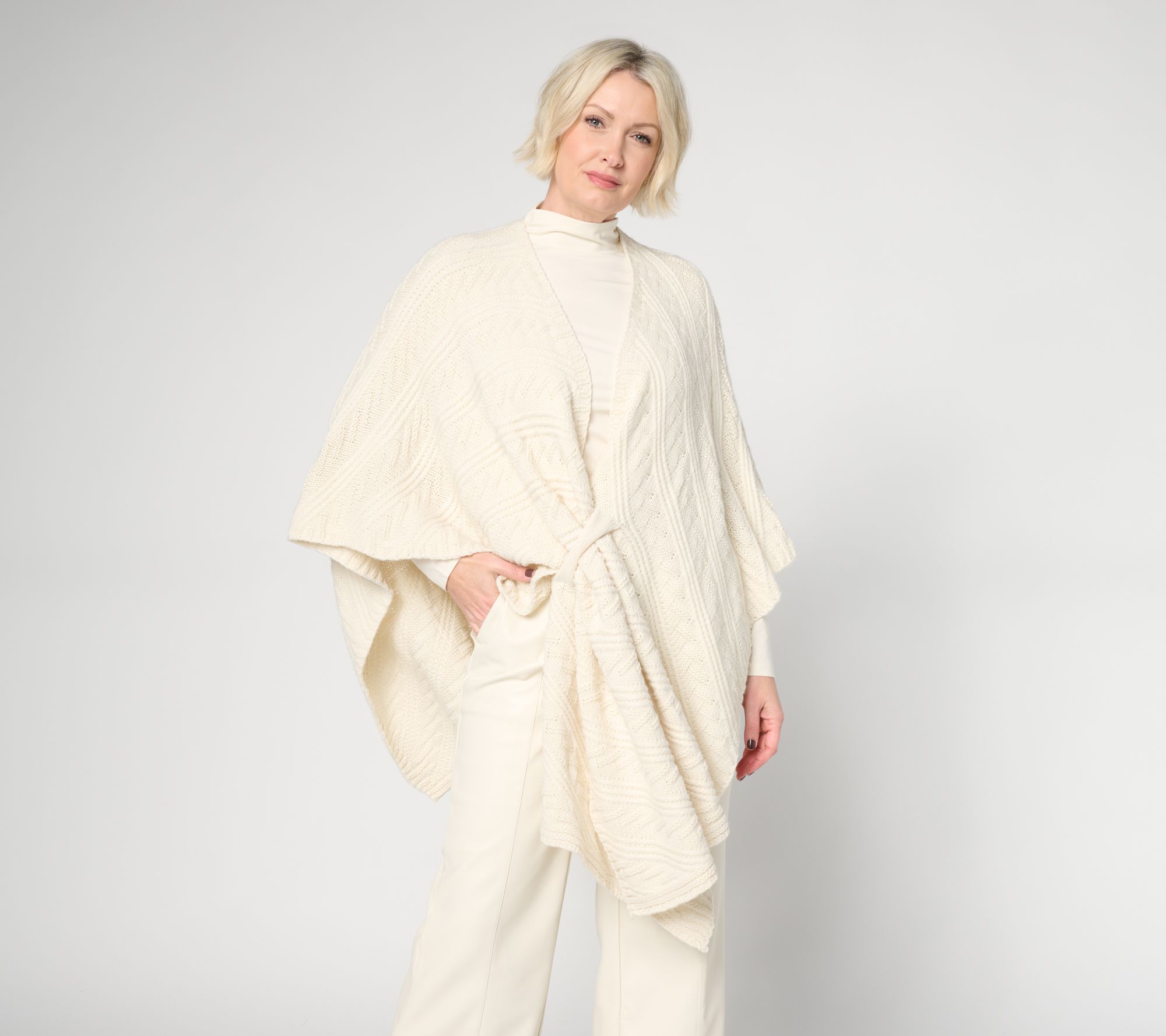 Off Duty Front Closure Textured Sweater Wrap