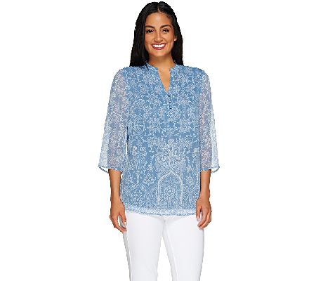 Liz Claiborne New York 3/4 Sleeve Printed Blouse - Page 1 — QVC.com