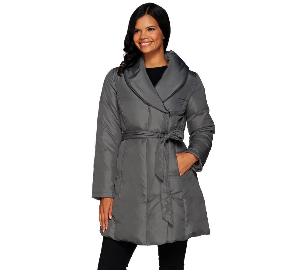 H by Halston WaterRepellant Shawl Collar Puffer Coat with Self Belt