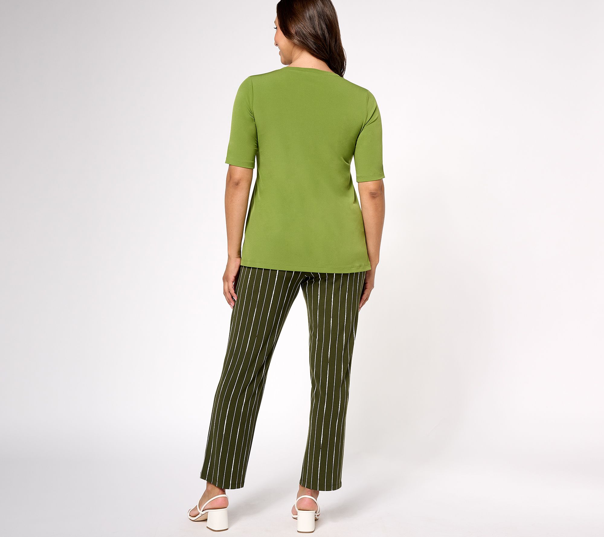 Susan Graver Liquid Knit A-Line Top and Printed Ankle Pants Set