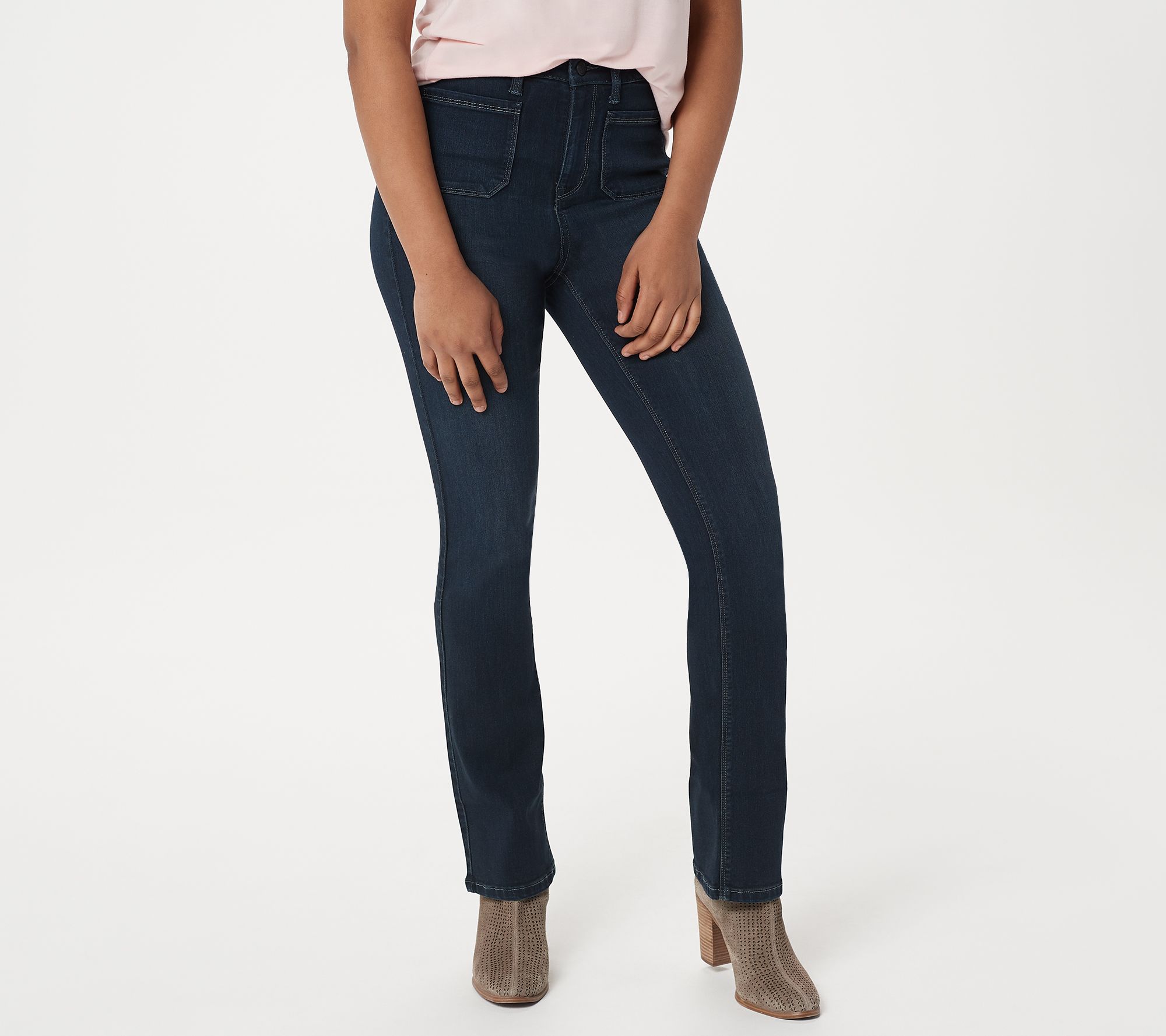 Laurie Felt Silky Denim High Waisted Patch Pocket Baby Bell Jeans - QVC.com