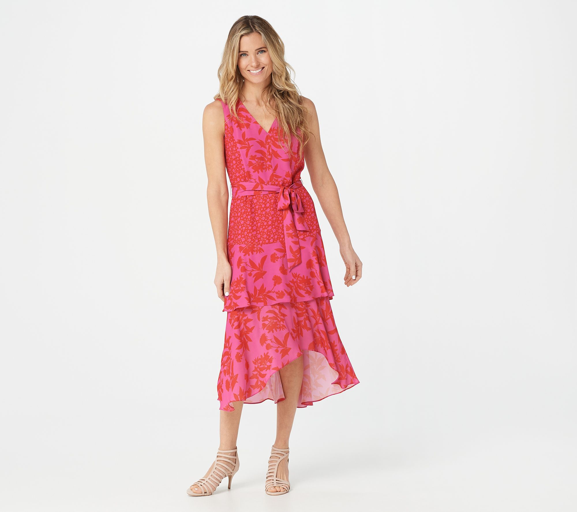 Sam Edelman Pink & Coral Ruffle Midi Dress - QVC.com