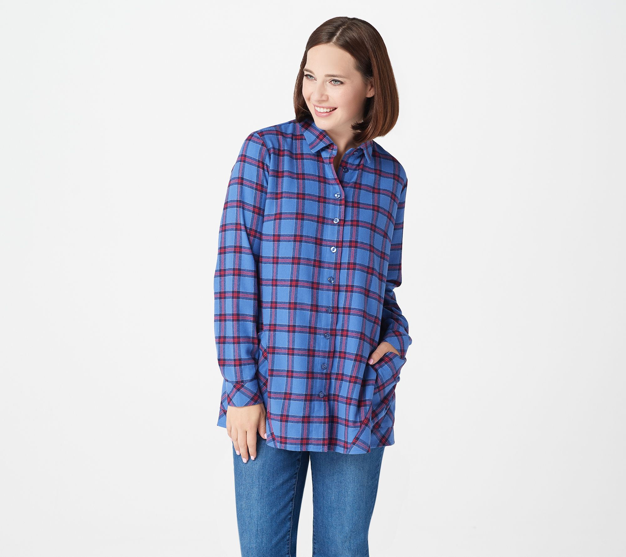 "As Is" Joan Rivers Tartan Plaid Flannel Shirt