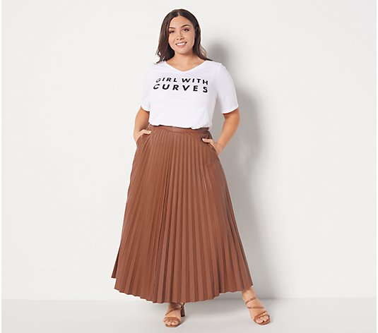 Girl With Curves Faux Leather Pleated Ankle Skirt