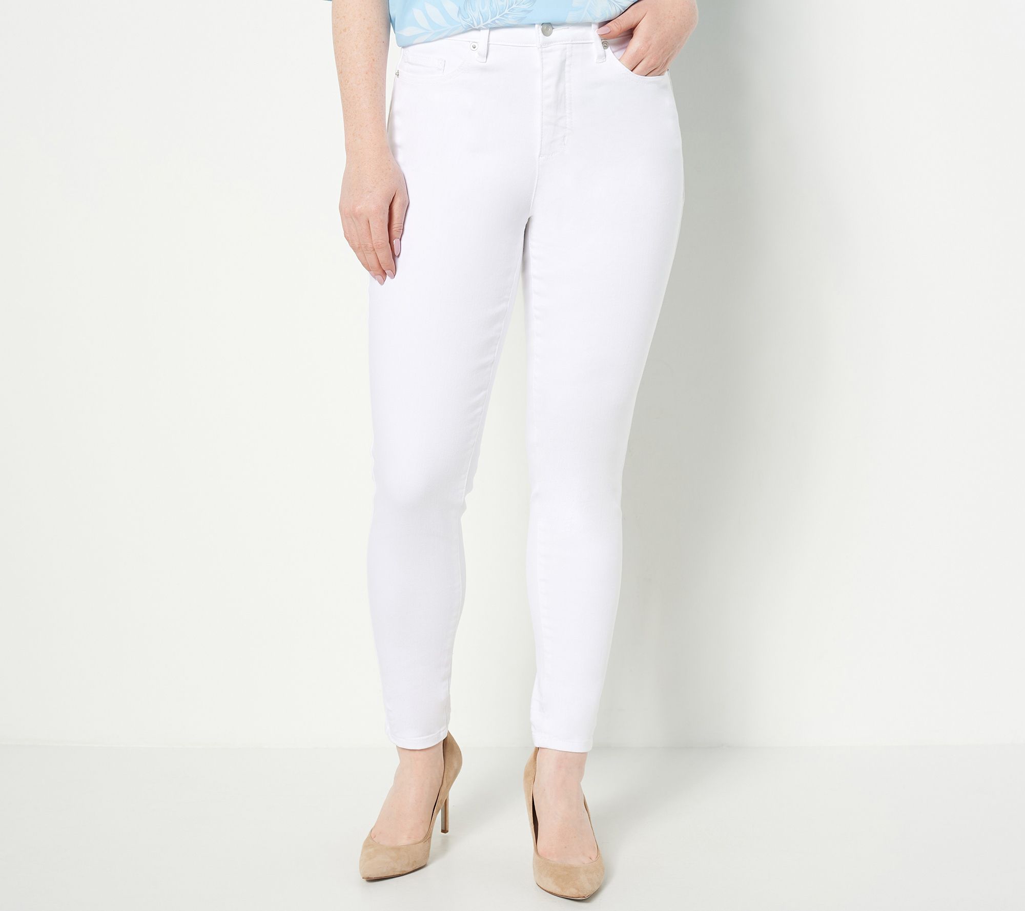 Studio Park x Leah Williams Tall 5-Pocket Skinny Jeans - White - QVC.com