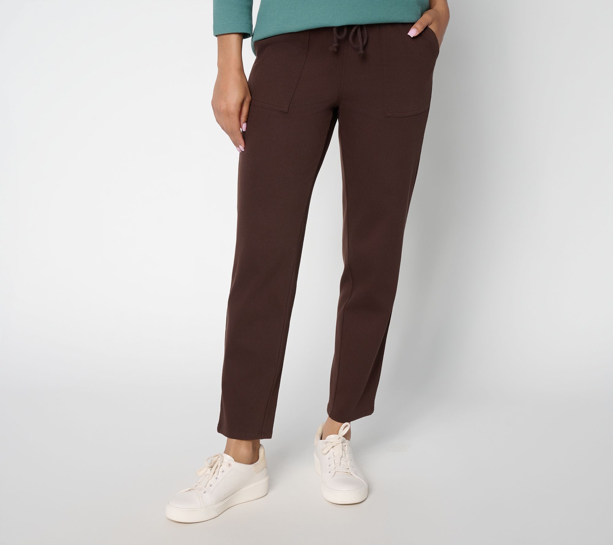 Denim & Co. Petite Comfy Knit Air Denim Tapered Leg Pant w/ Pockets