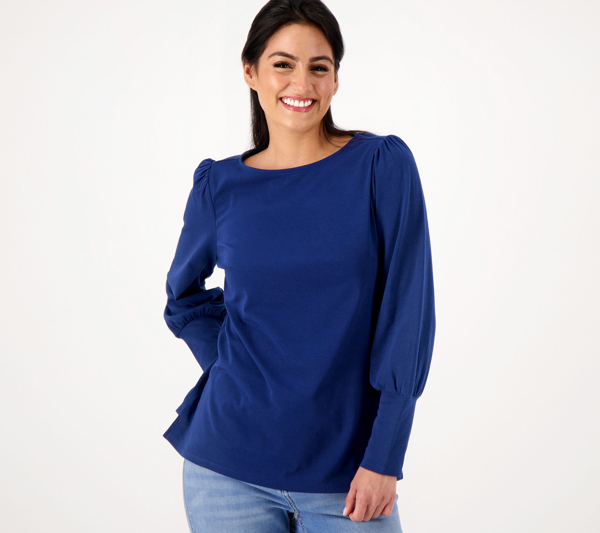 Belle by Kim Gravel TripleLuxe Ribbed Knit Puff Sleeve Top