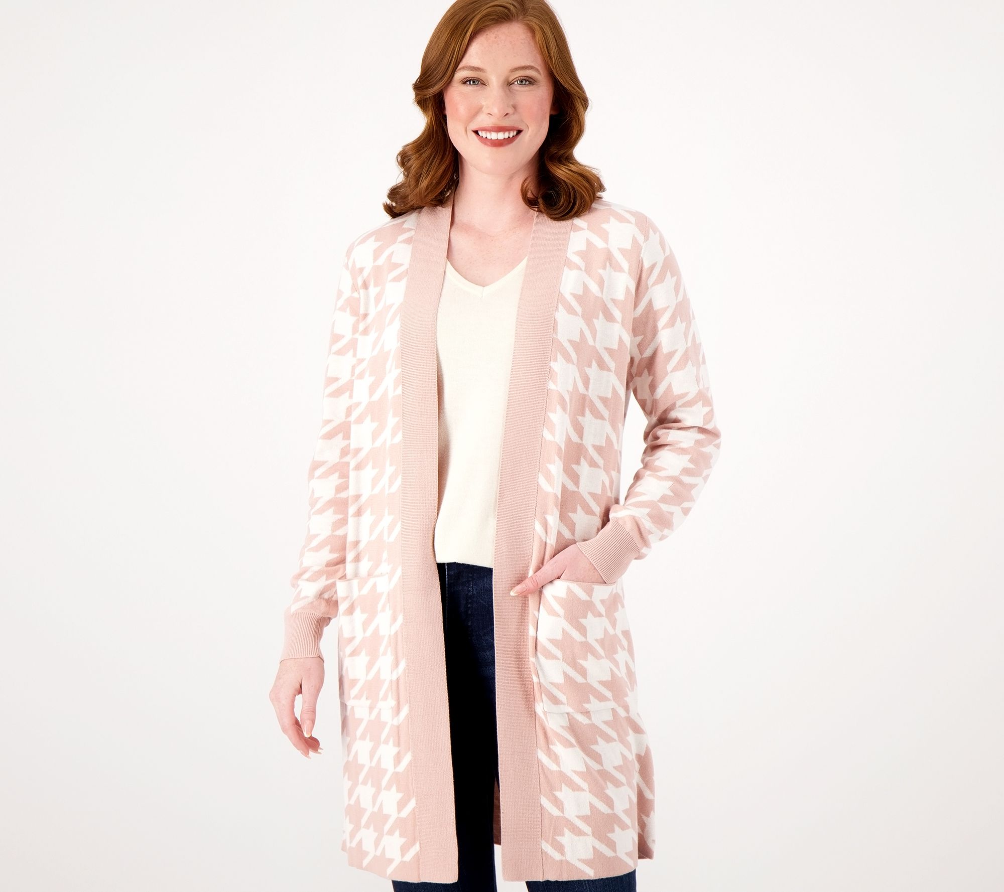 Belle by Kim Gravel Reg Houndstooth Jacquard Cardigan