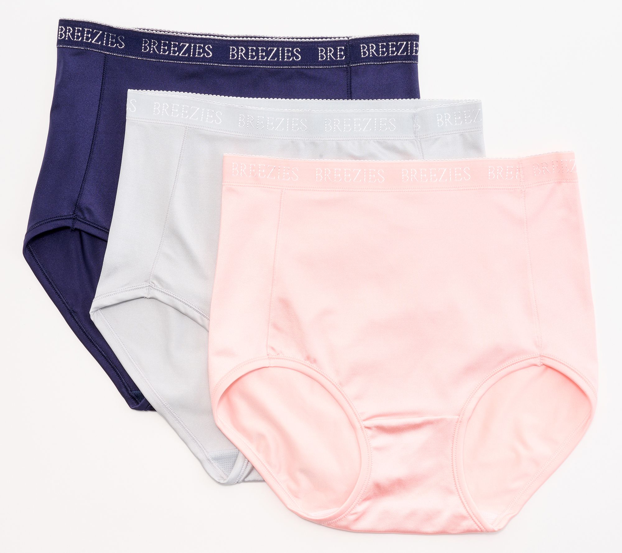 Breezies Set of 4 100% Nylon Full-Brief Panties Seashell Pink Medium  A351085