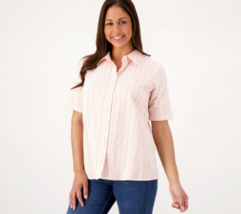 Denim & Co. Seersucker Button Front Short Sleeve Shirt - A588145