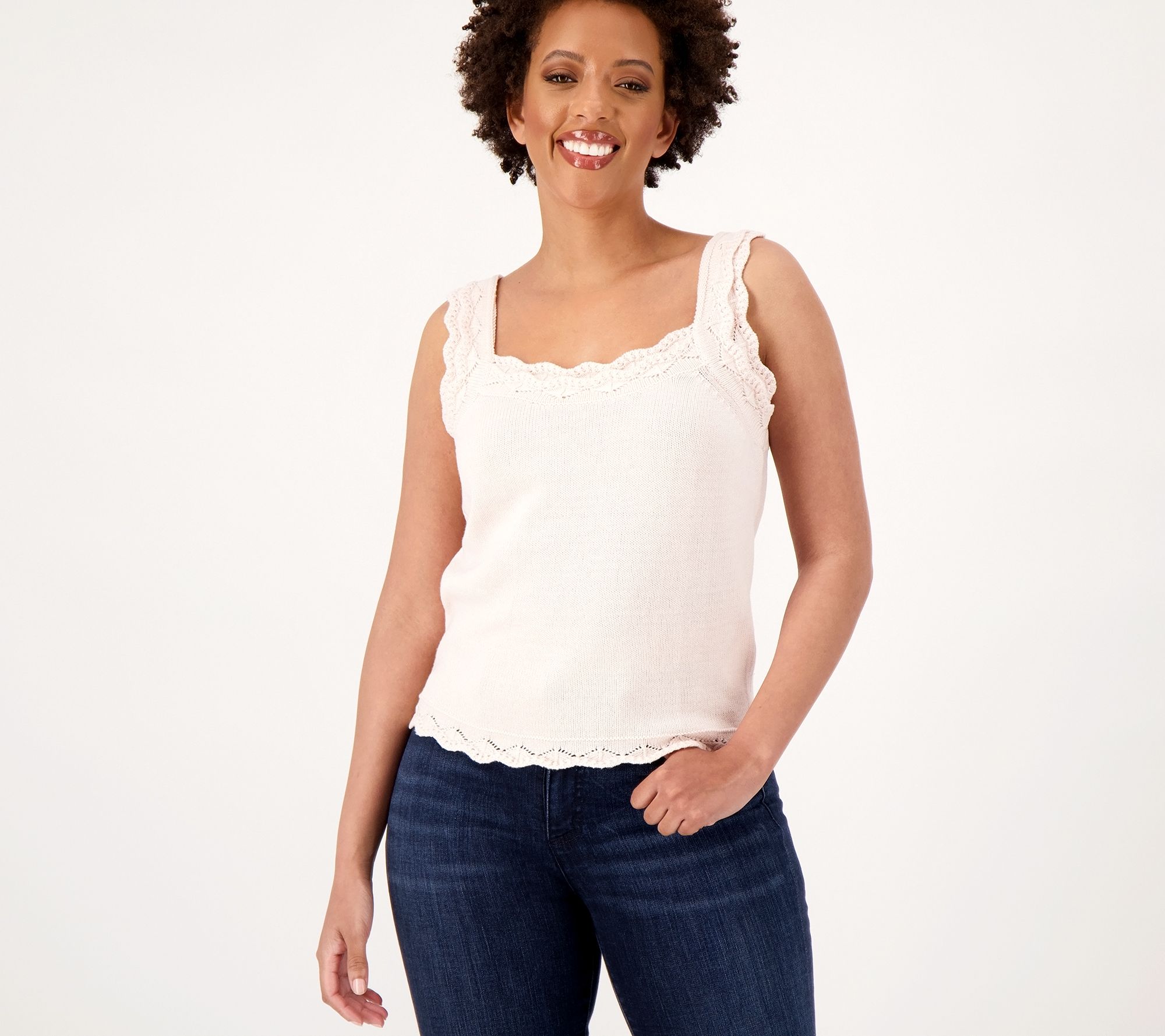 Isaac Mizrahi Live! Crochet Trim Square Neck Tank