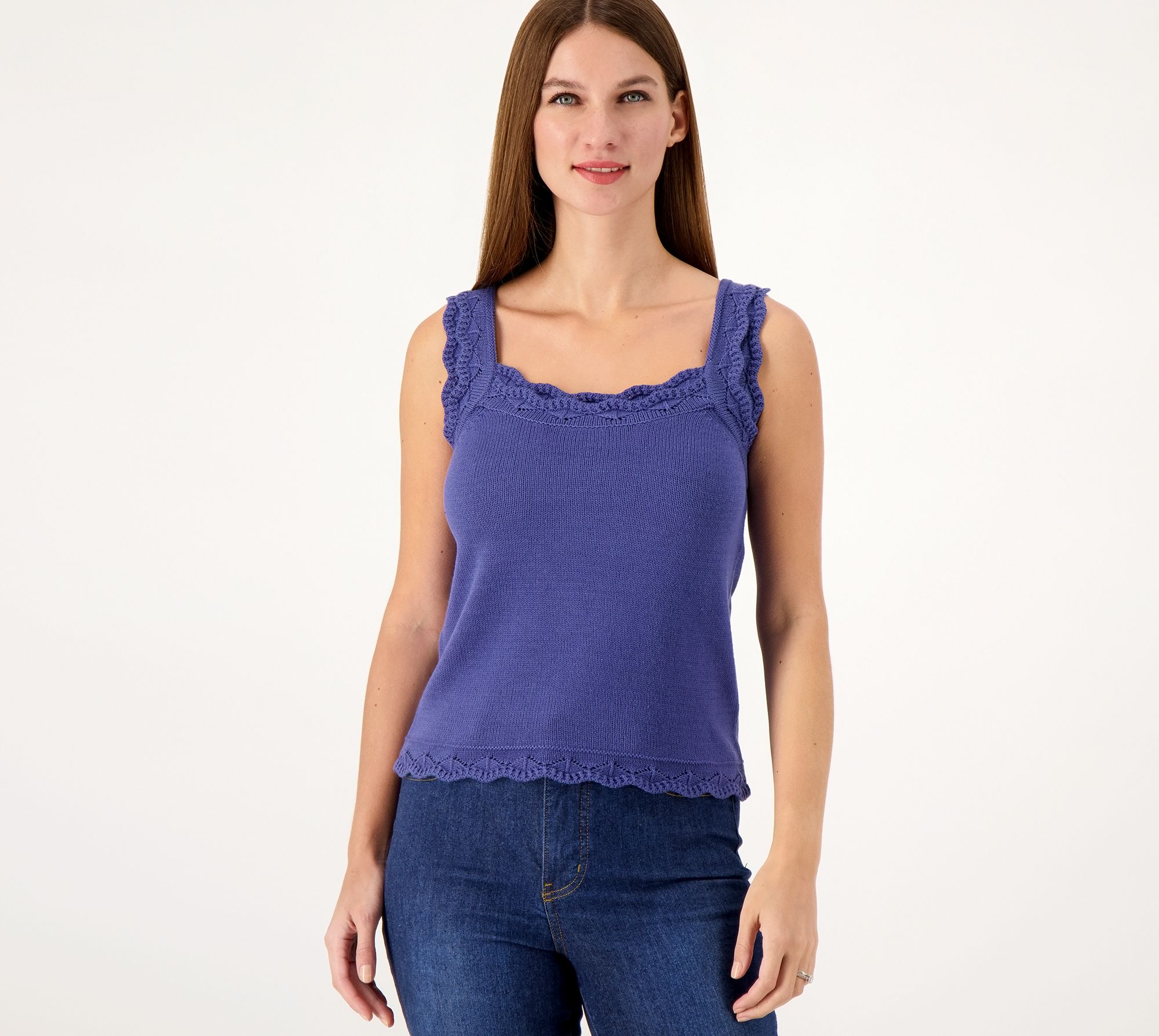 Isaac Mizrahi Live! Crochet Trim Square Neck Tank