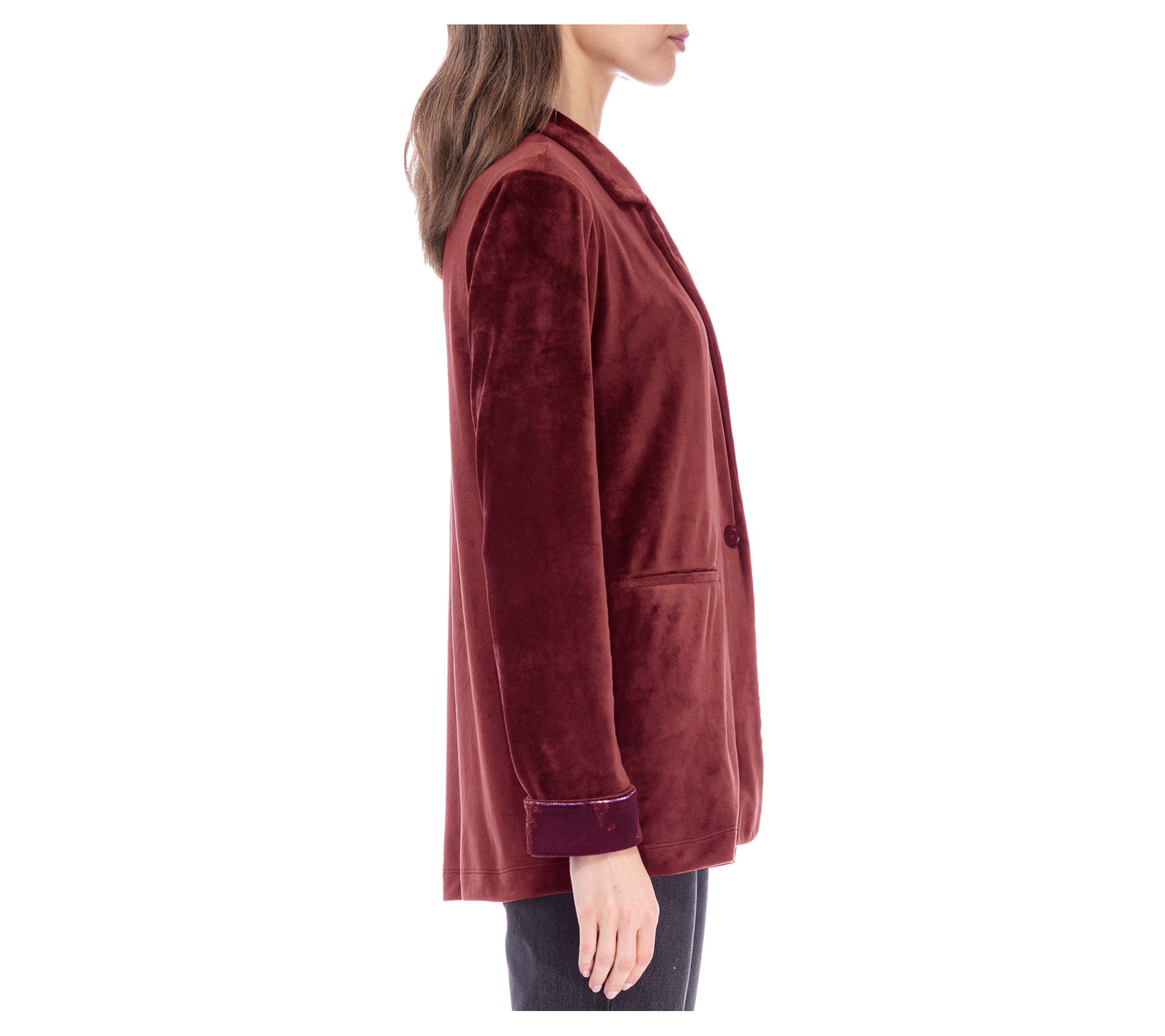 B Collection By Bobeau- Burgundy Roll Sleeve Velvet Blazer - QVC.com