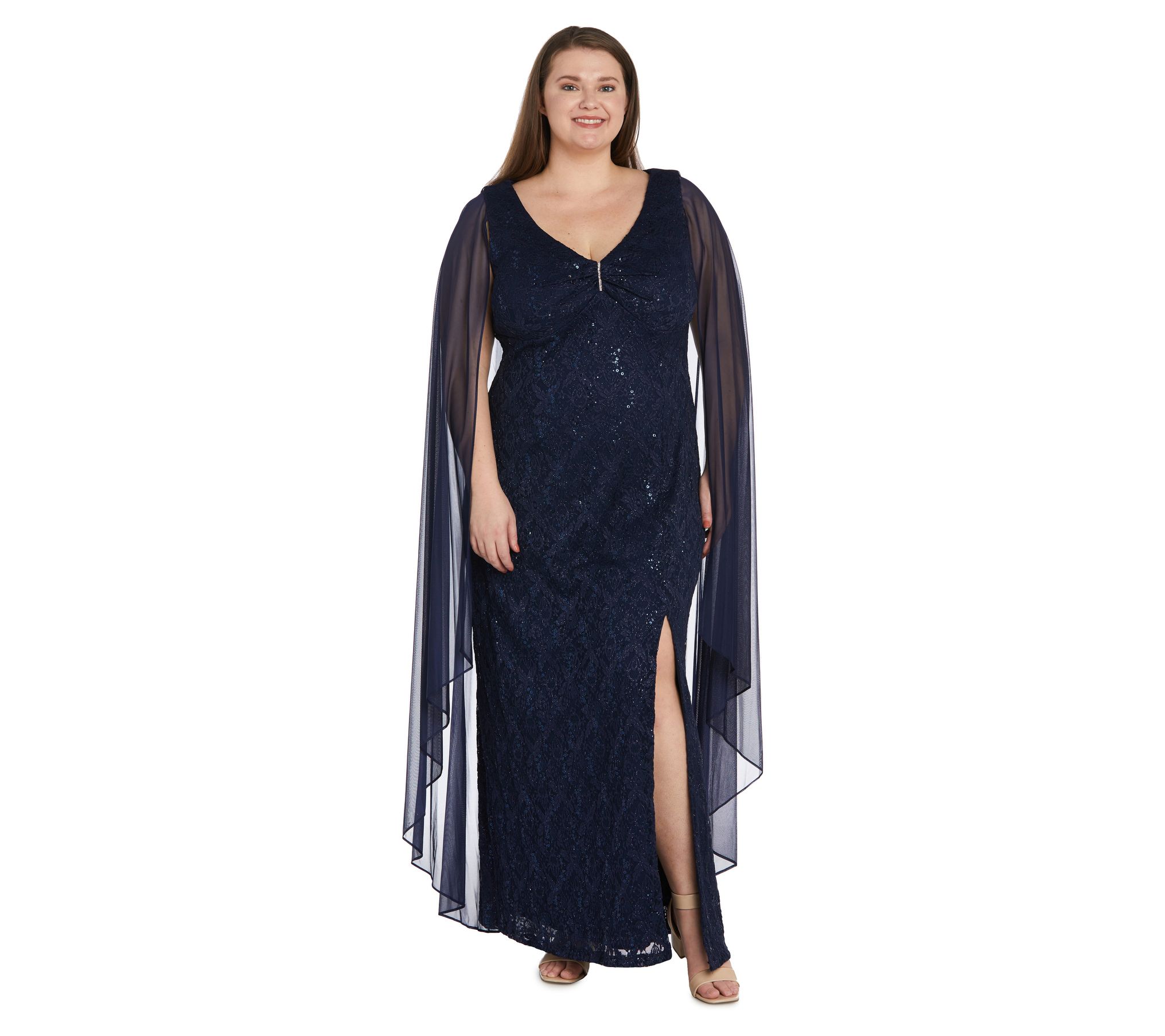 R&M Richards Pinch Front Evening Gown- Plus - QVC.com
