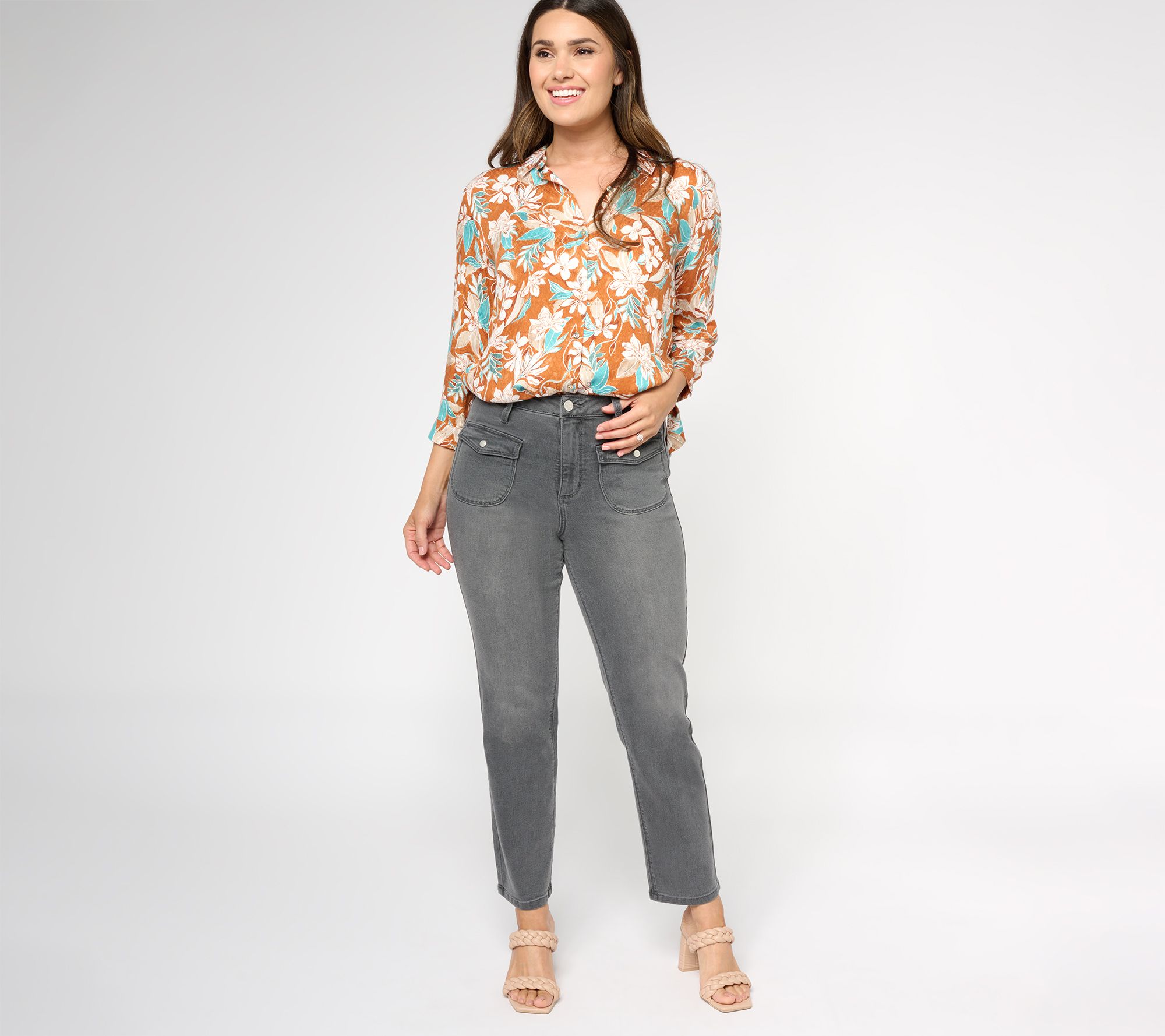 Susan Graver Regular Straight Leg Jean with Patch Pockets - QVC.com