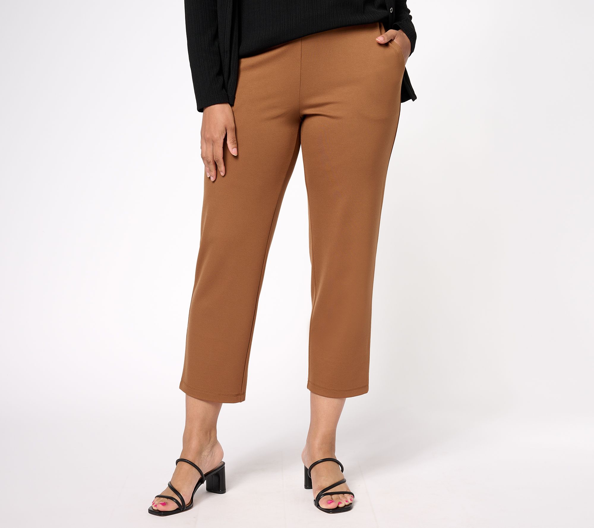 Susan Graver Weekend Regular Drapey Scuba Knit Pull On Ankle Pants