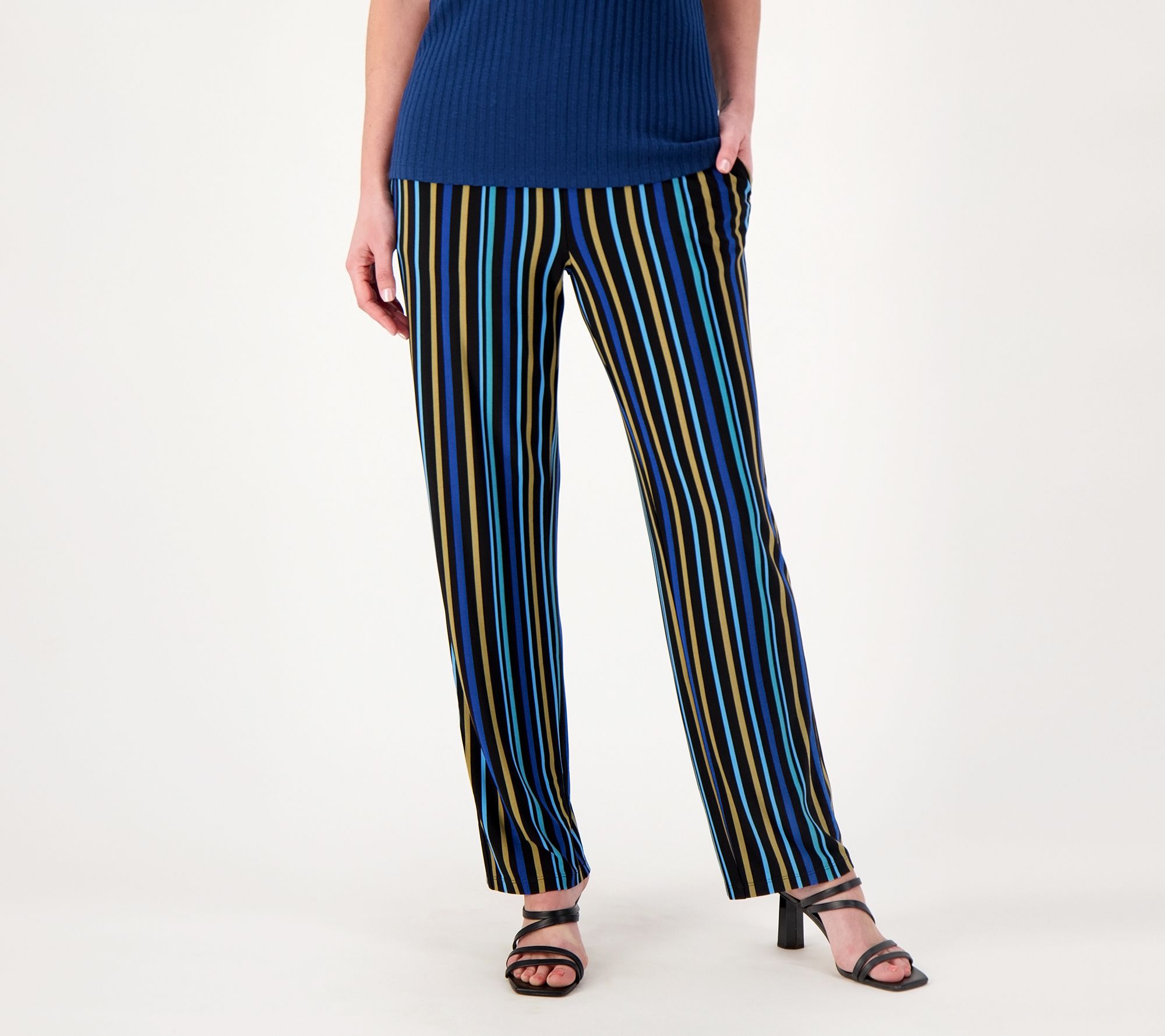 Susan Graver Petite Printed Liquid Knit Straight-Leg Pull-On Pants