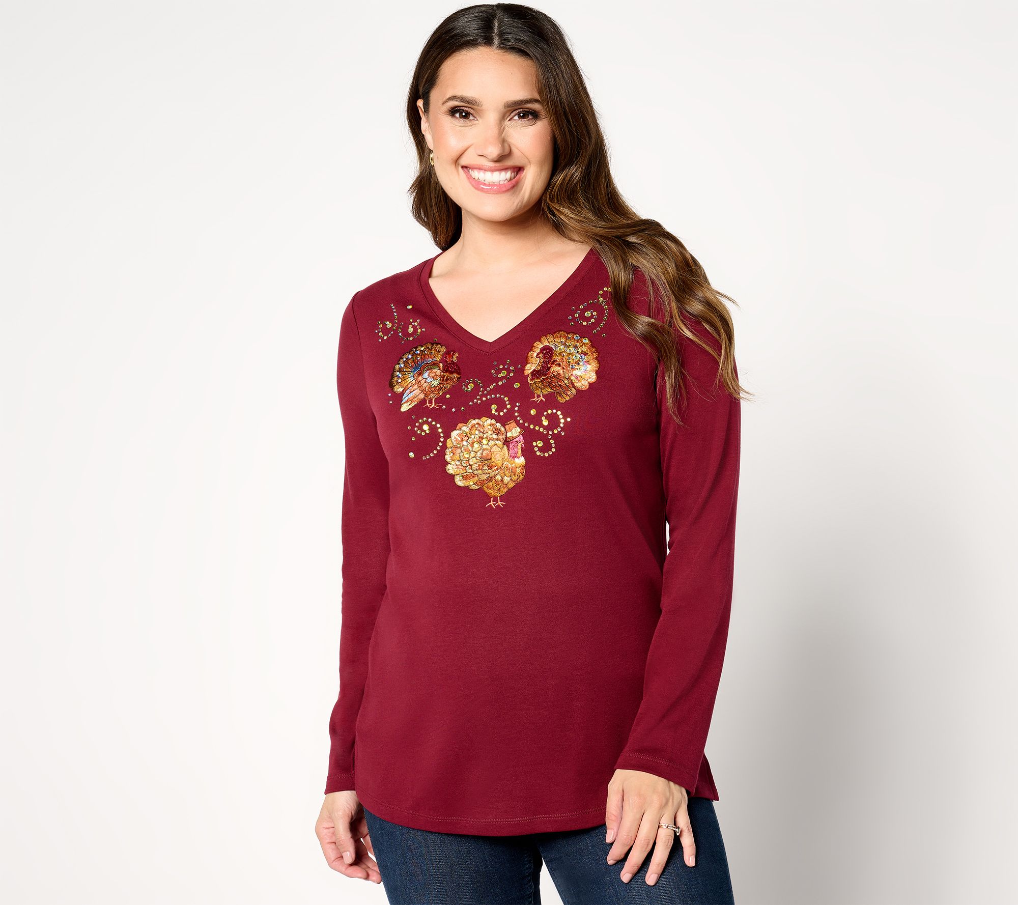Quacker Factory Fall Bling Thing Long Sleeve Top